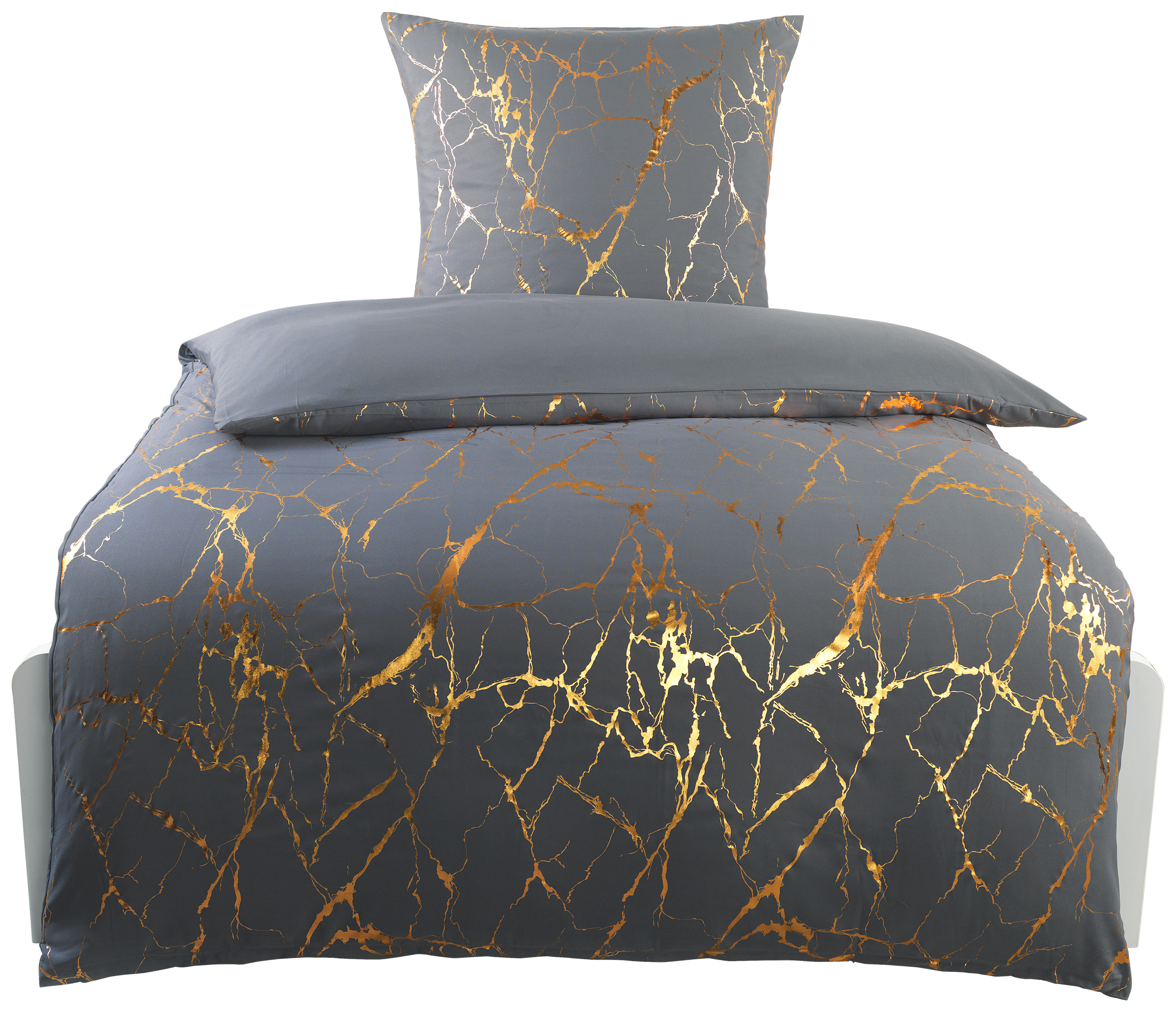 Microfaser Bettwäsche Bettwäsche_Micro_Metallic-Druck - gold/taubengrau (135,00/200,00cm)