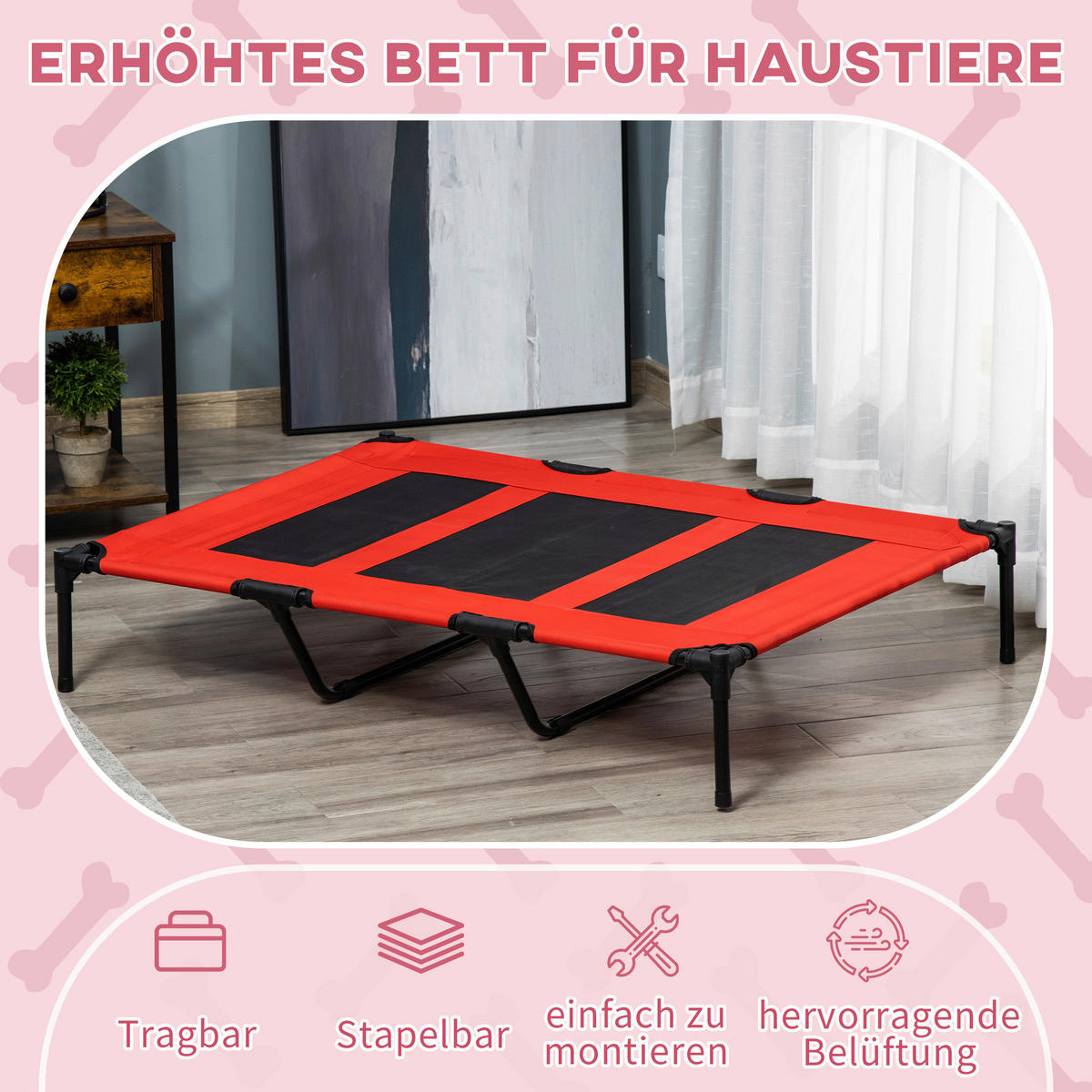 PawHut Hunde-Zubehör schwarz Polypropylen B/H/L: ca. 92x122x23 cm Hundebett - rot/schwarz (23,00/92,00/122,00cm) - PawHut
