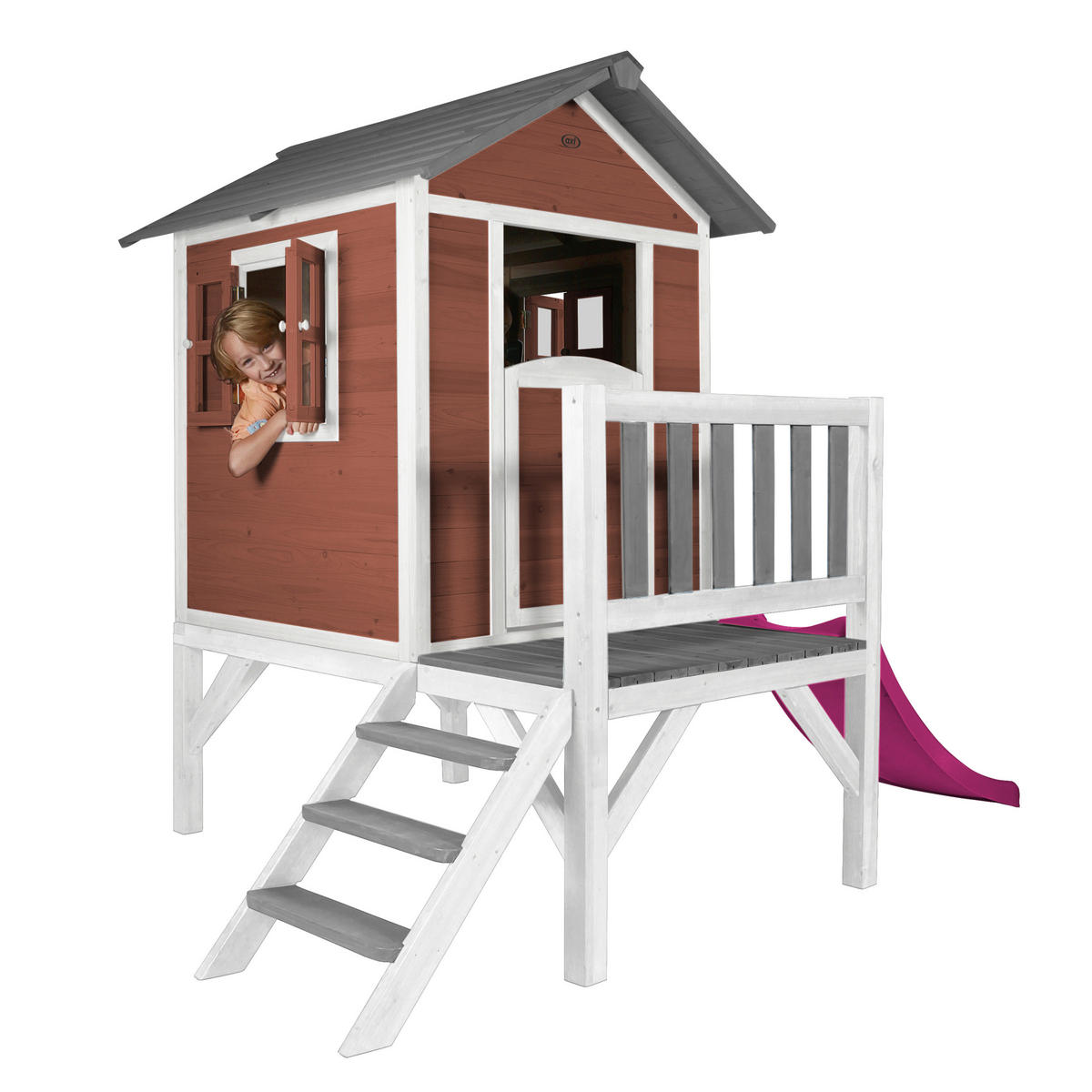 AXI Spielhaus Lodge XL rot B/H/T: ca. 240x189x167 cm Lodge XL - lila/weiß (240,00/189,00/167,00cm) - AXI