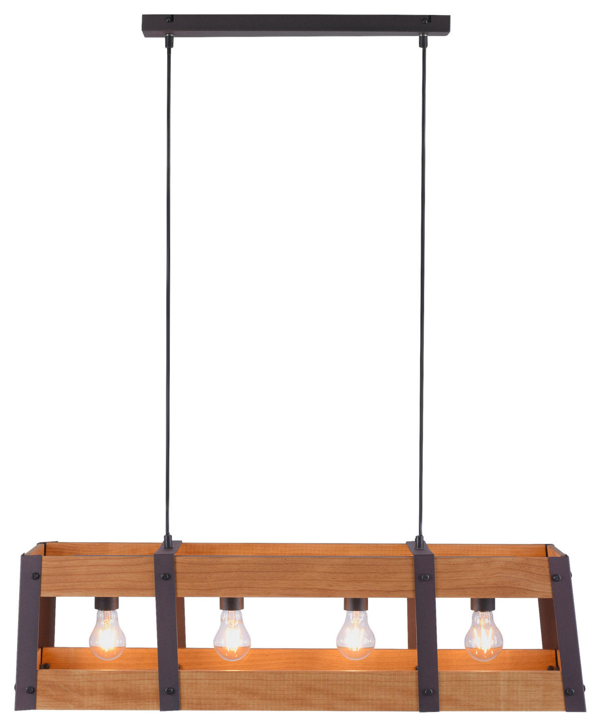Just Light Pendelleuchte PN15721-79 rosenholz schwarz Holz Eisen B/H/L: ca. 23x120x85 cm E27 4 Brennstellen CRATE - rosenholz/schwarz (85,00/23,00/120,00cm) - Just Light