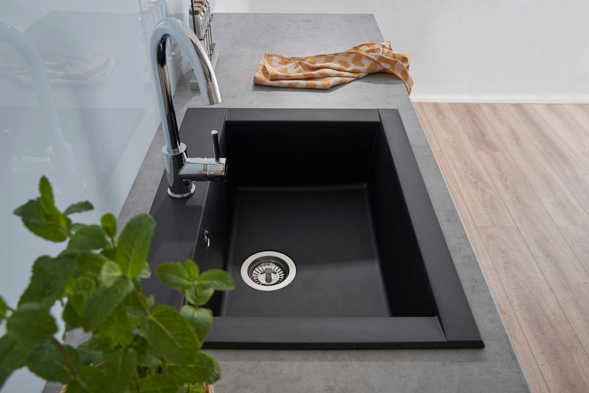 Respekta Einbauspüle Ohio 66 x 50 S schwarz Mineralite B/H/T: ca. 66x21x50 cm Ohio 66 x 50 S - schwarz (66,00/21,00/50,00cm) - Respekta