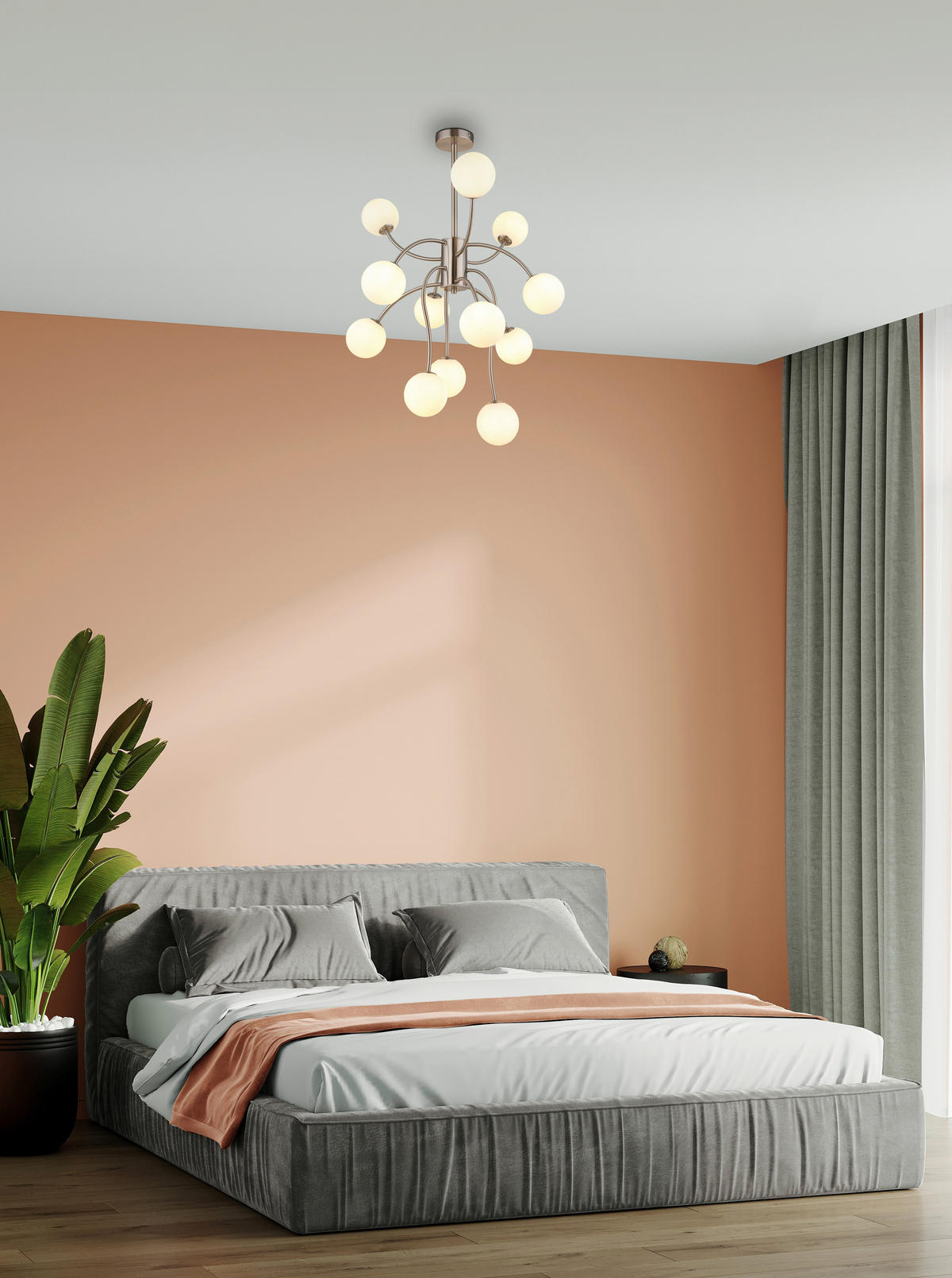 GLOBO Deckenleuchte Opal nickel matt Metall Glas H/D: ca. 93x62 cm G9 12 Brennstellen RIHA - nickel matt/Opal (62,00/93,00cm) - GLOBO