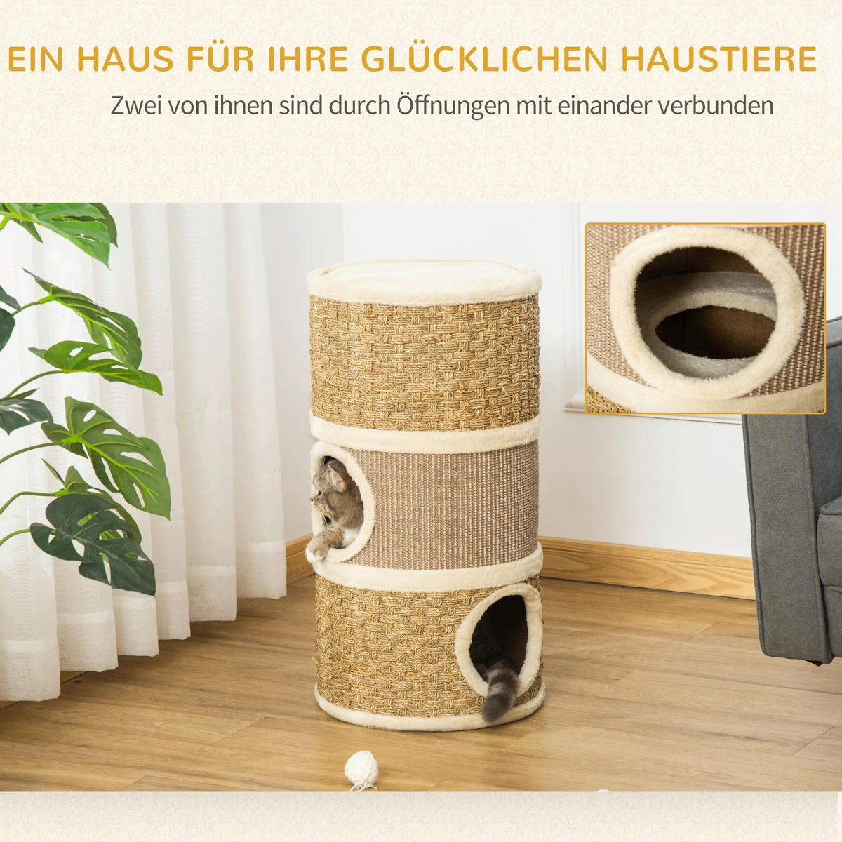 PawHut Tier-Zubehör braun Edelstahl B/H/L: ca. 37,5x37,5x70 cm Kratztonne - braun (70,00/37,50/37,50cm) - PawHut