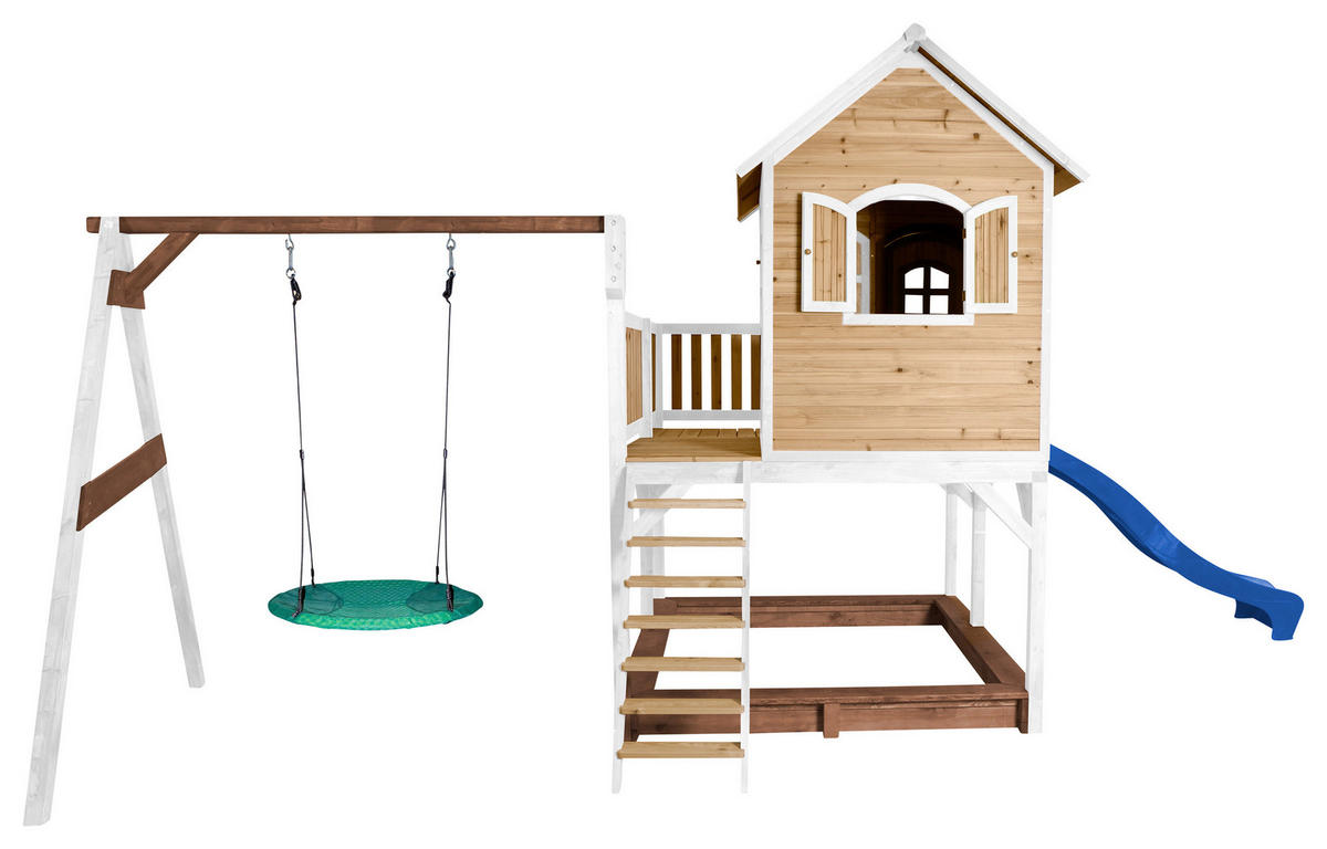 AXI Spielhaus Liam braun B/H/L: ca. 541x291x277 cm Liam - braun/blau (277,00/541,00/291,00cm) - AXI
