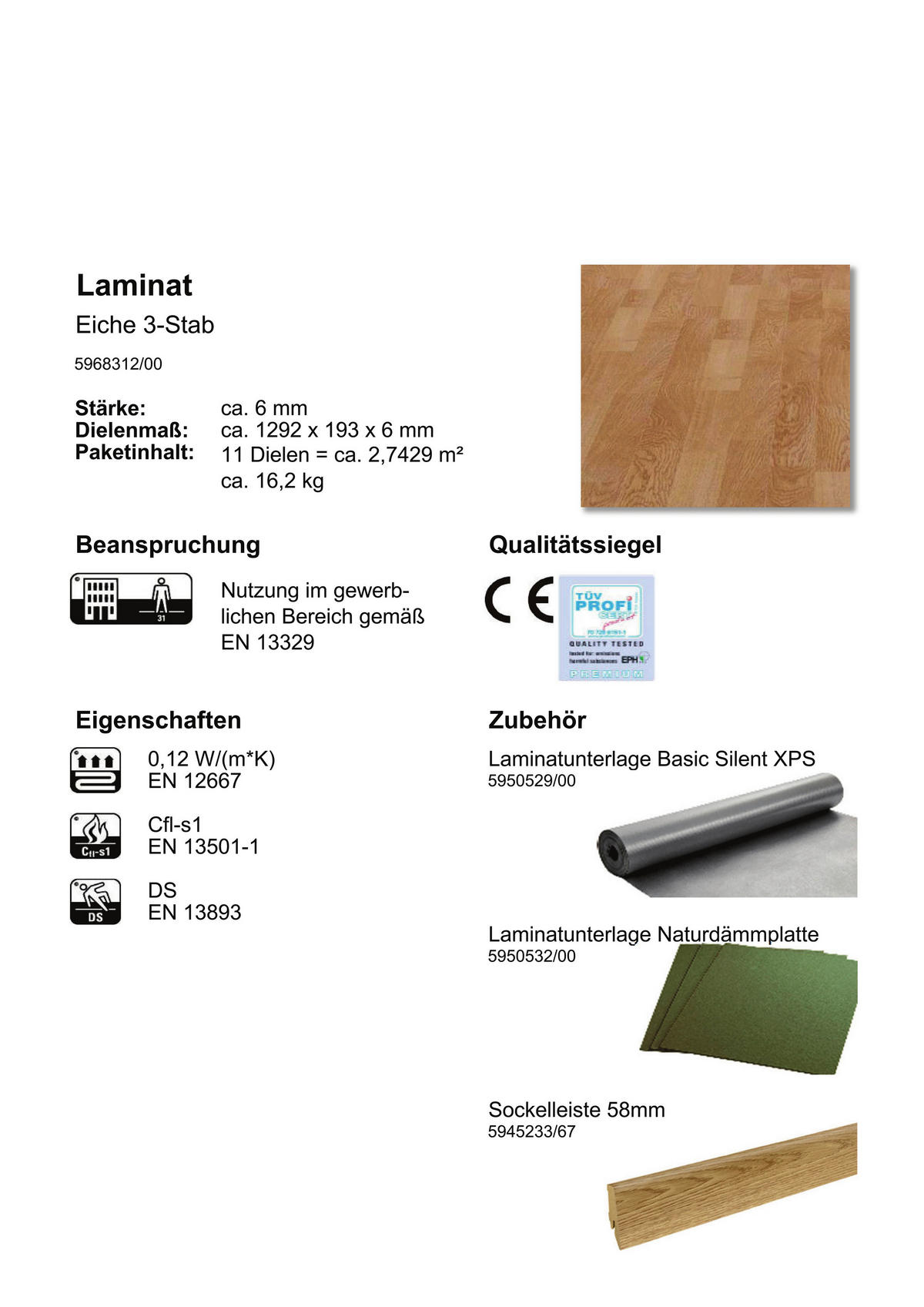 EGGER Laminatboden Eiche 3-Stab ca. 2,7429 m² im Paket  B/L: ca. 19,3x129,2 cm pro Paket Eiche 3-Stab ca. 2,7429 m² im Paket - hellbraun (19,30/129,20cm) - EGGER