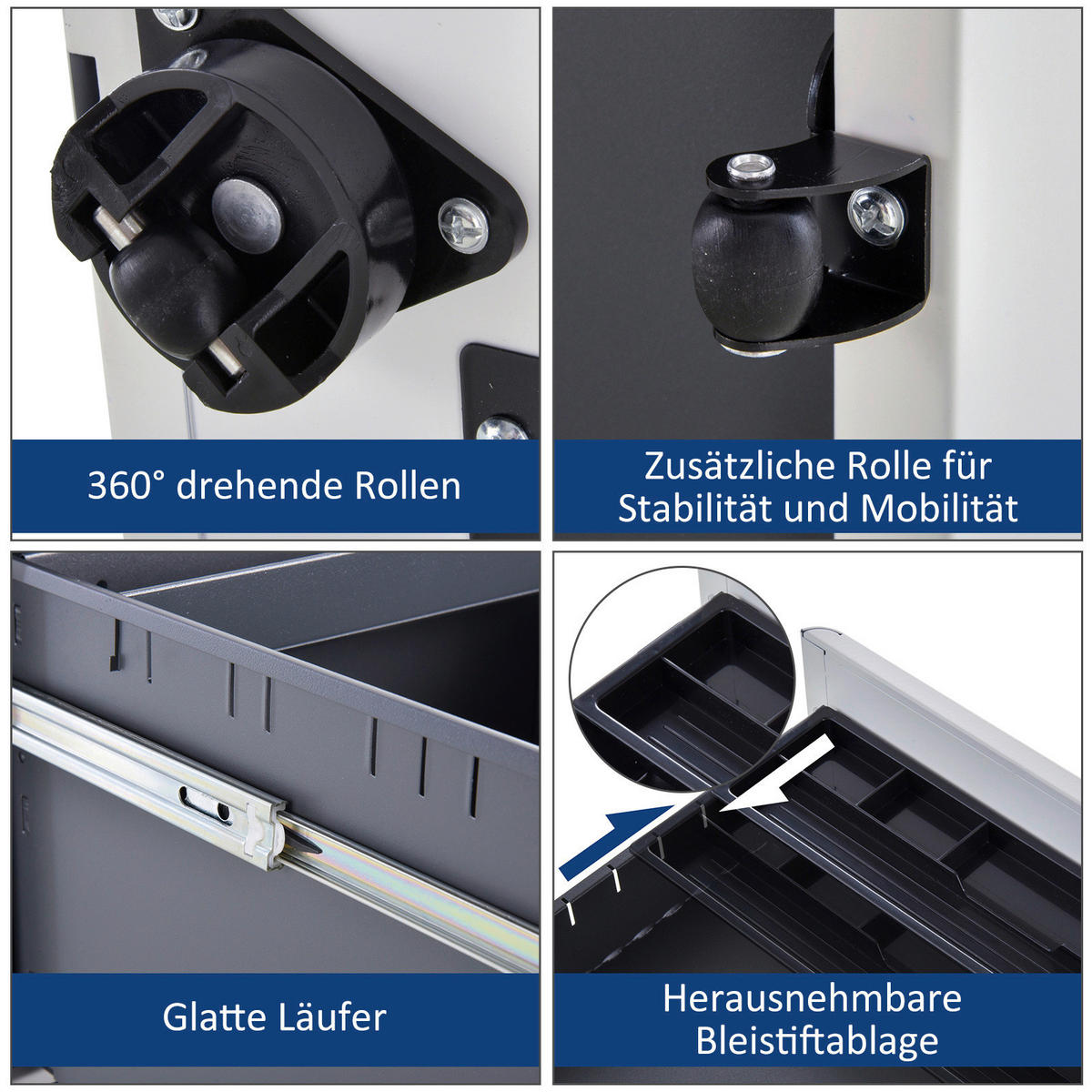Rollcontainer 924-006WT weiß B/H/T: ca. 39x59x48 cm 924-006WT - weiß (39,00/59,00/48,00cm) - Vinsetto
