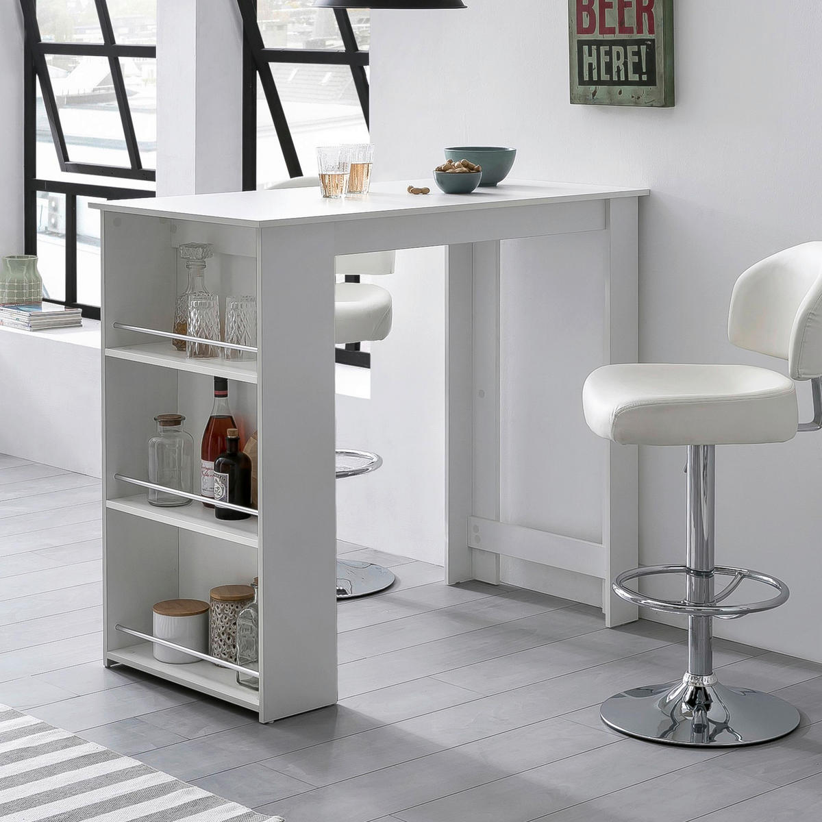 Bartisch weiß beschichtet Holzwerkstoff B/H/T: ca. 120x107,5x60 cm Bartisch - weiß (120,00/107,50/60,00cm) - Wohnling