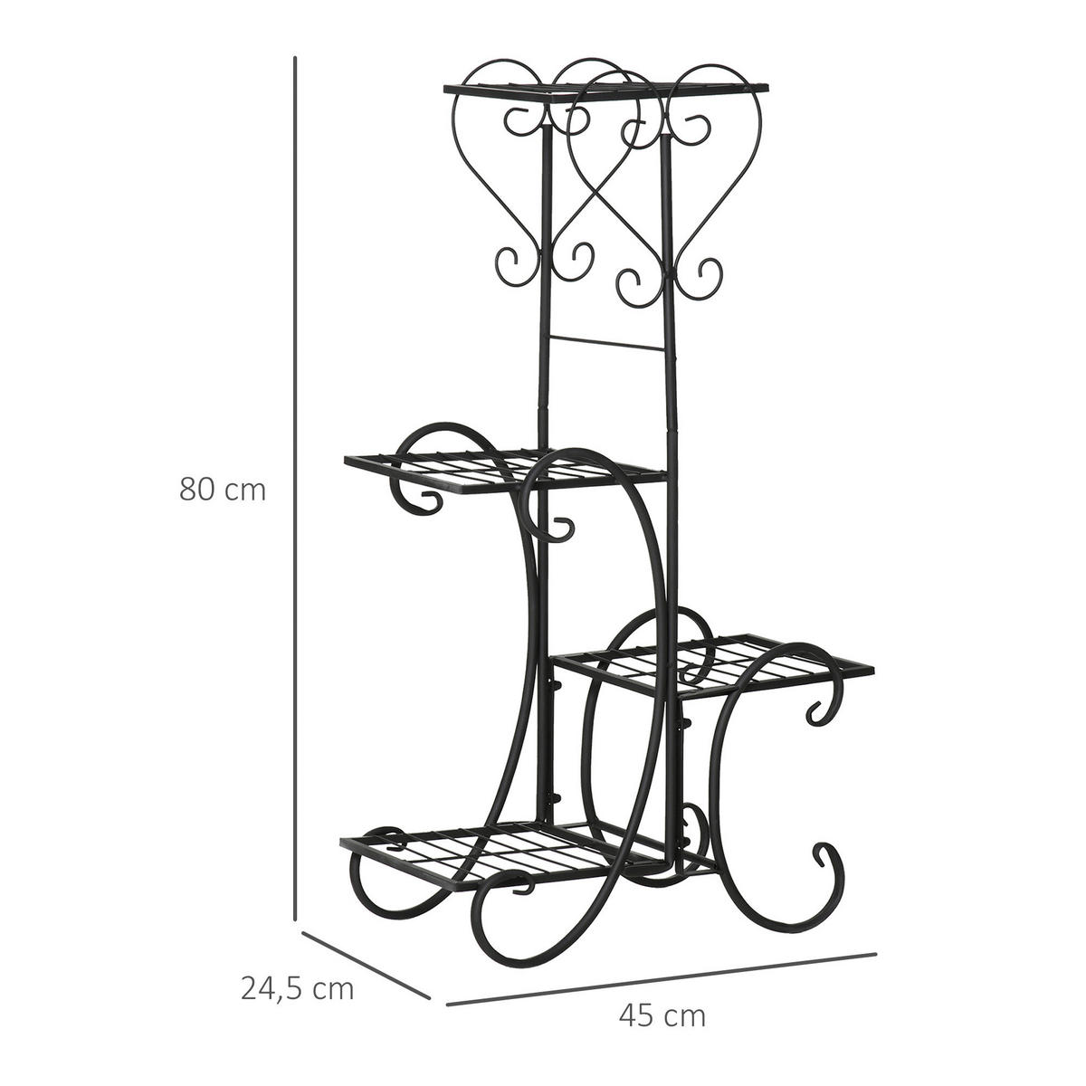 Outsunny Blumenregal schwarz Metall B/H/L: ca. 25x80x45 cm Blumenregal - schwarz (45,00/25,00/80,00cm) - Outsunny