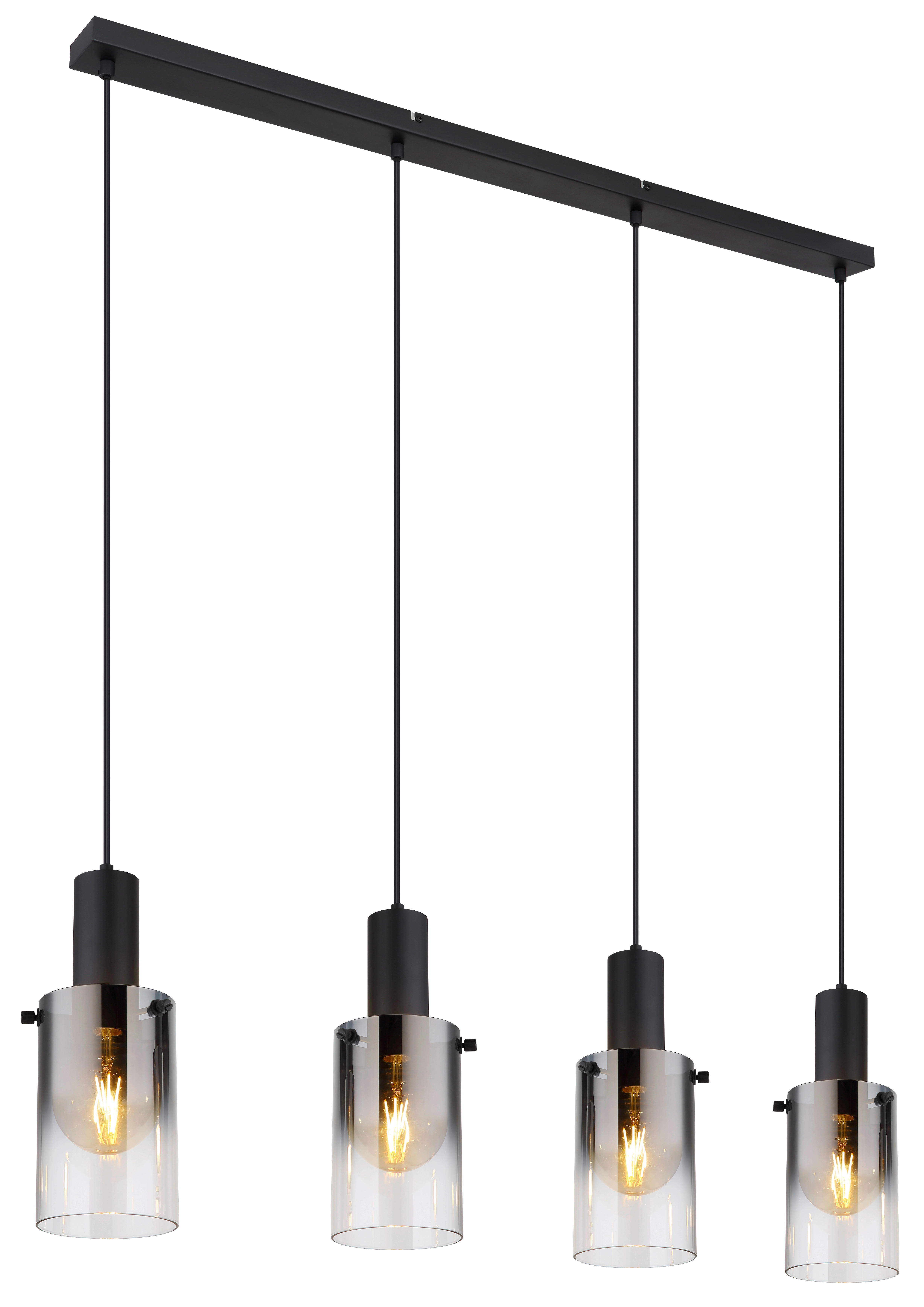 GLOBO Pendelleuchte schwarz klar Metall B/H/T: ca. 12,5x150x102,5 cm E27 4 Brennstellen FLORENTINA - klar/schwarz (12,50/150,00/102,50cm) - GLOBO