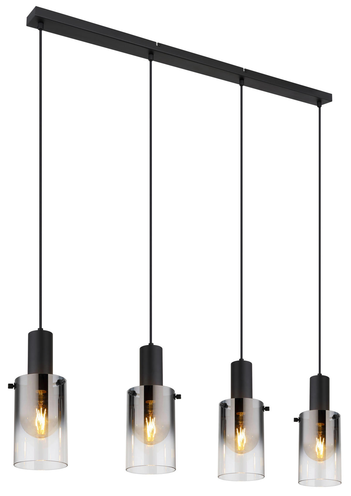 GLOBO Pendelleuchte schwarz klar Metall B/H/T: ca. 12,5x150x102,5 cm E27 4 Brennstellen FLORENTINA - klar/schwarz (12,50/150,00/102,50cm) - GLOBO