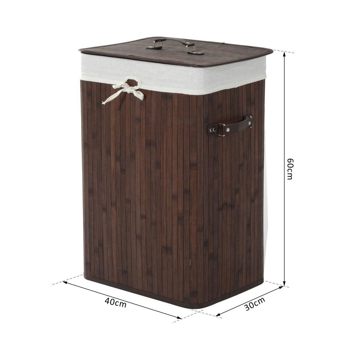 Wäschekorb mit 2 Tragegriffen dunkelbraun Bambus Stoff Kunststoff B/H/L: ca. 30x60x40 cm Wäschekorb 850-017BN - dunkelbraun (40,00/30,00/60,00cm) - HOMCOM