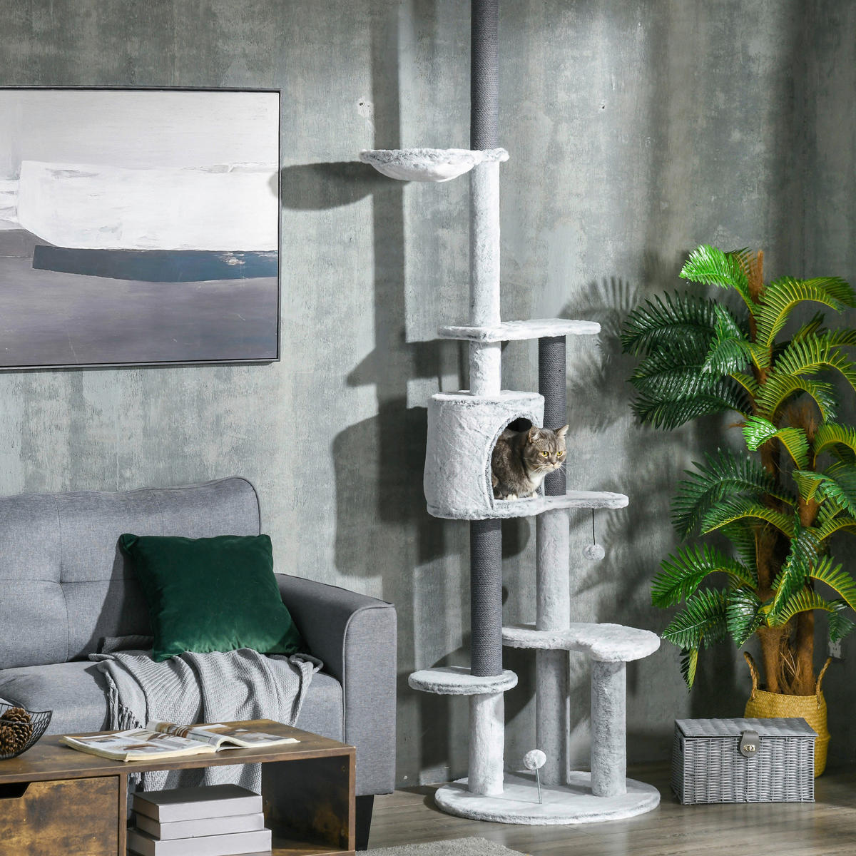 PawHut Kratzbaum grau Spanplatte B/H/L: ca. 60x255x60 cm Kratzbaum - grau (60,00/60,00/255,00cm) - PawHut