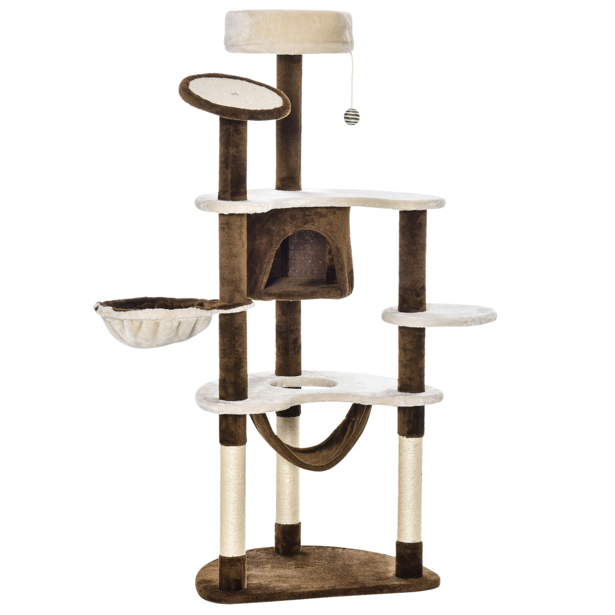PawHut Katzenbaum braun Sisal B/H/L: ca. 50x153x65 cm Katzenbaum - braun/cremeweiß (65,00/50,00/153,00cm) - PawHut