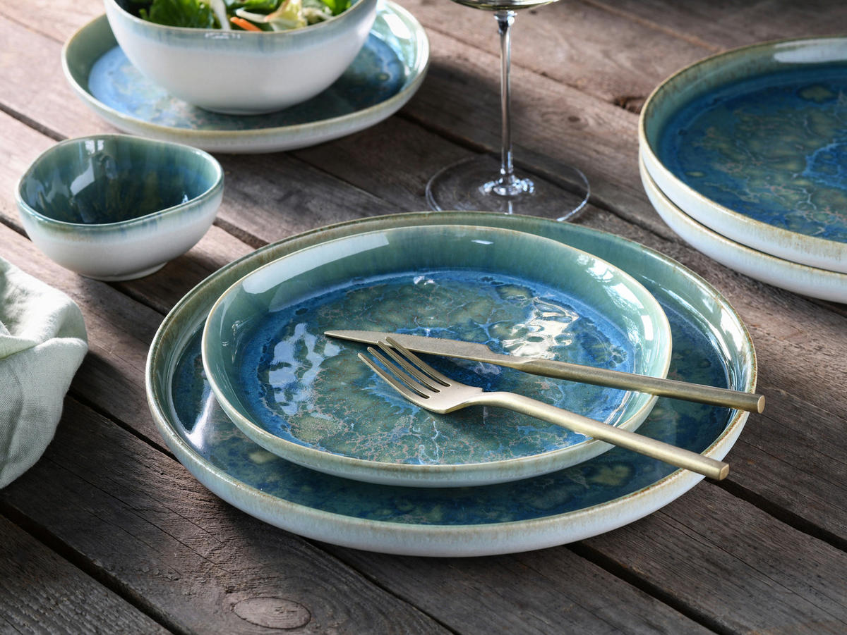 CreaTable Tafelservice Yuki grün Steinzeug 12 tlg. Yuki - blau/grün - CreaTable