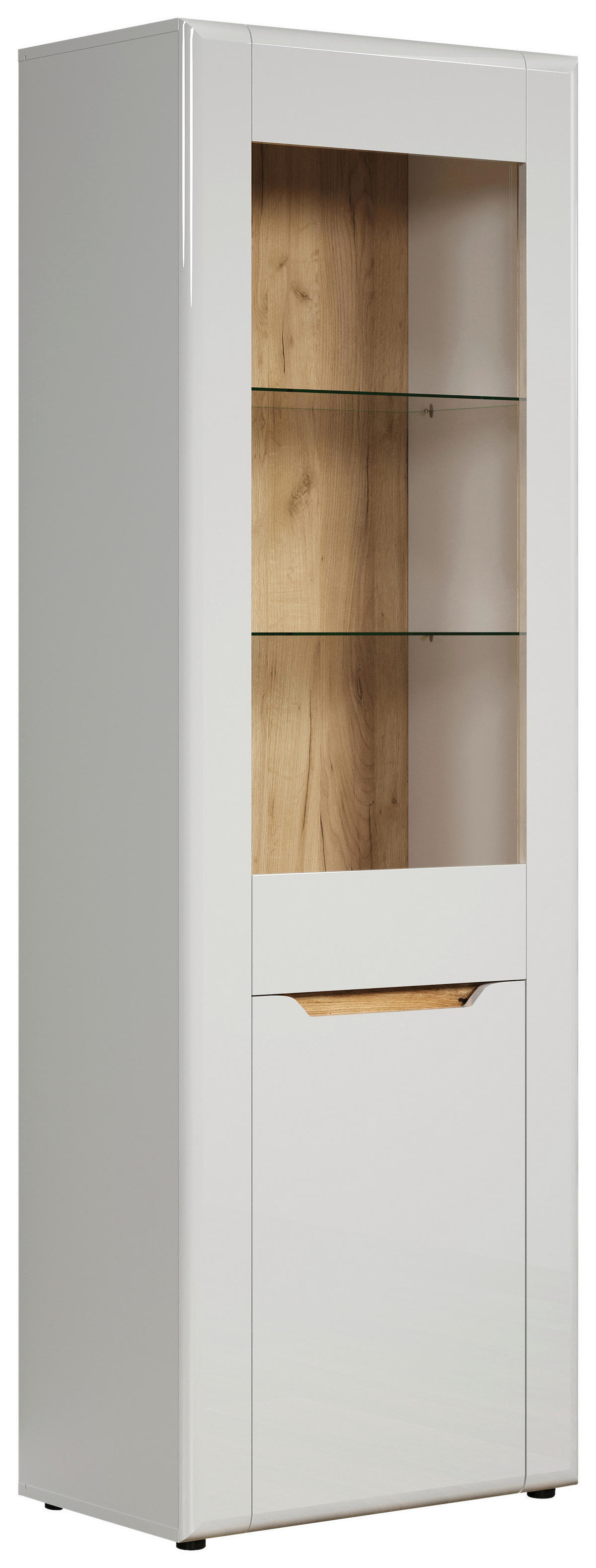 Vitrine Marlon Eiche Evoke Coast Nachbildung weiß Hochglanz B/H/T: ca. 65x192x40 cm Marlon - Eiche/weiß (65,00/192,00/40,00cm)