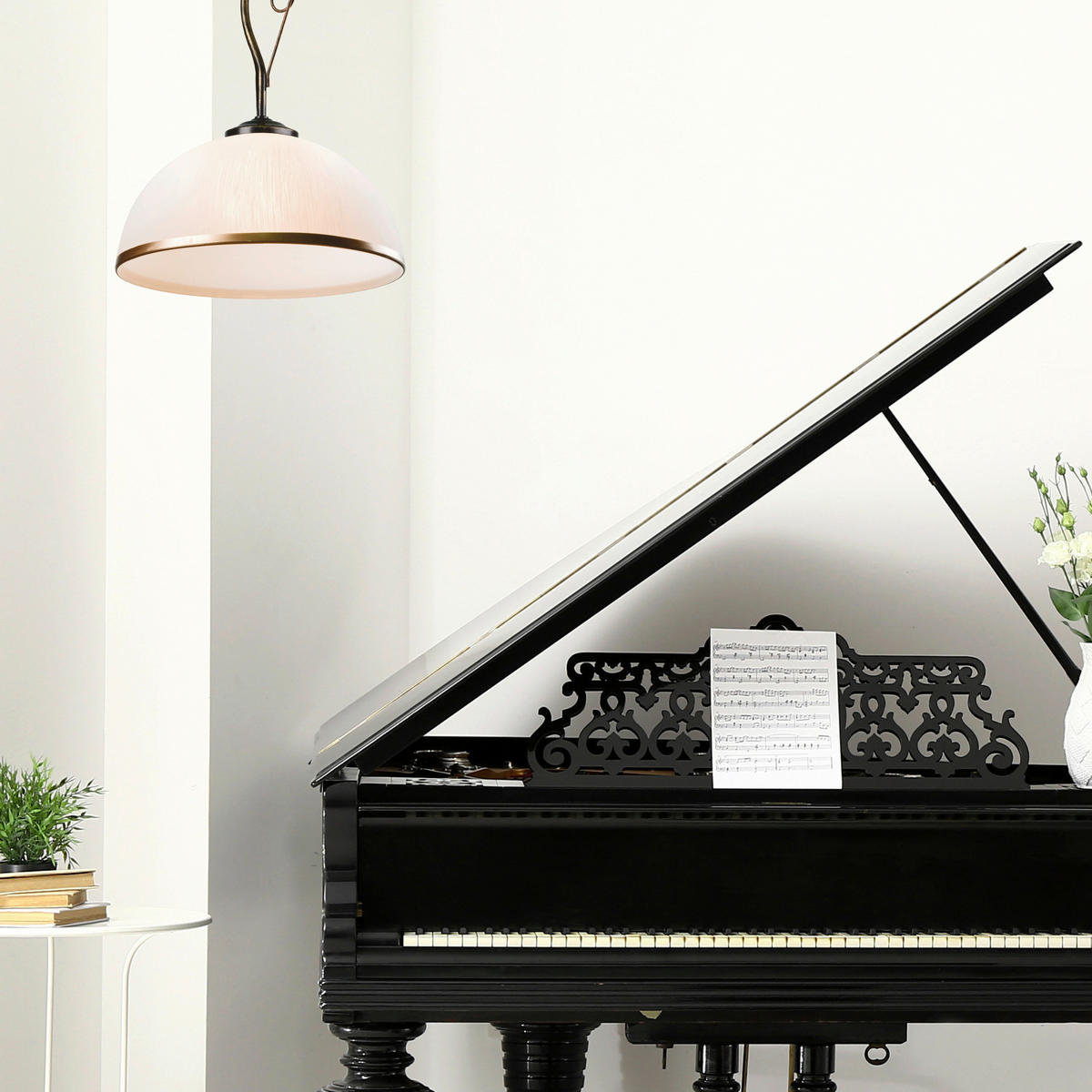 Lamkur Deckenleuchte schwarz Glas Stahl B/H/L: ca. 32,5x45x32,5 cm E27 1 Brennstellen RETRO - schwarz (32,50/32,50/45,00cm) - Lamkur