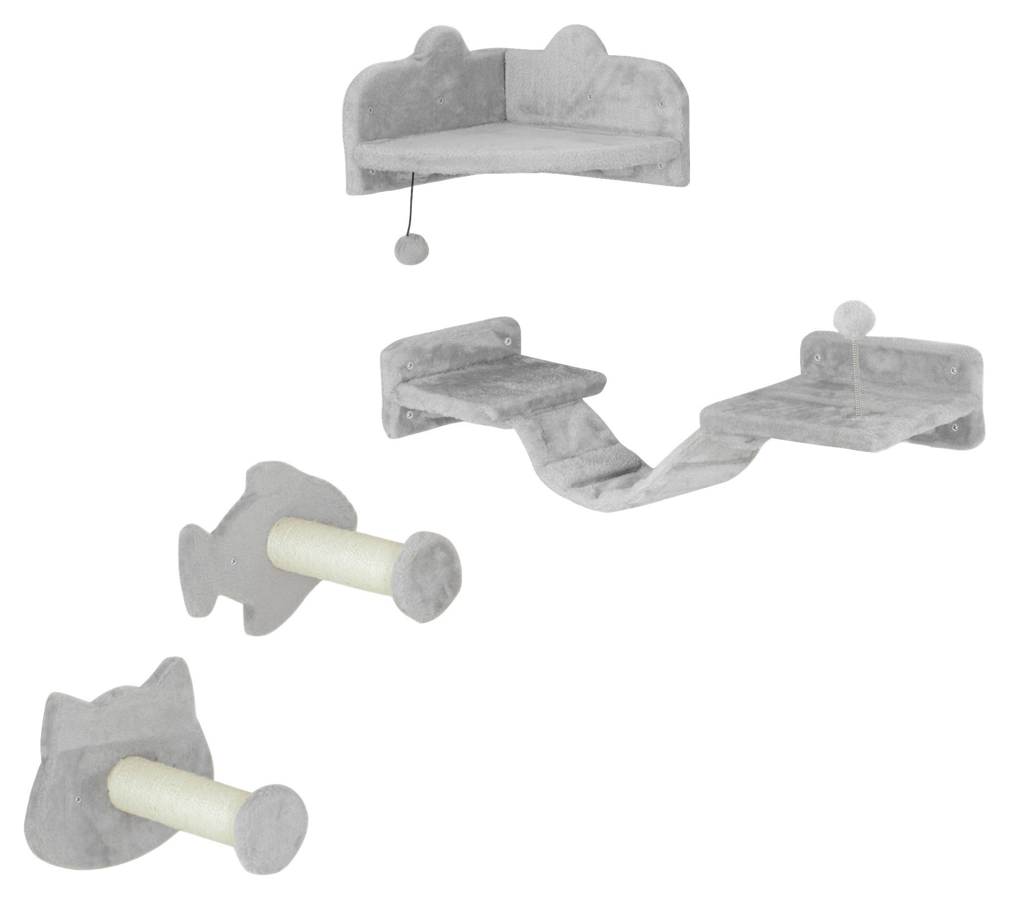 PawHut Katzen Kletterwand Set hellgrau Plüsch B/H/L: ca. 26x12,5x90 cm Katzen Kletterwand Set - hellgrau (90,00/26,00/12,50cm) - PawHut
