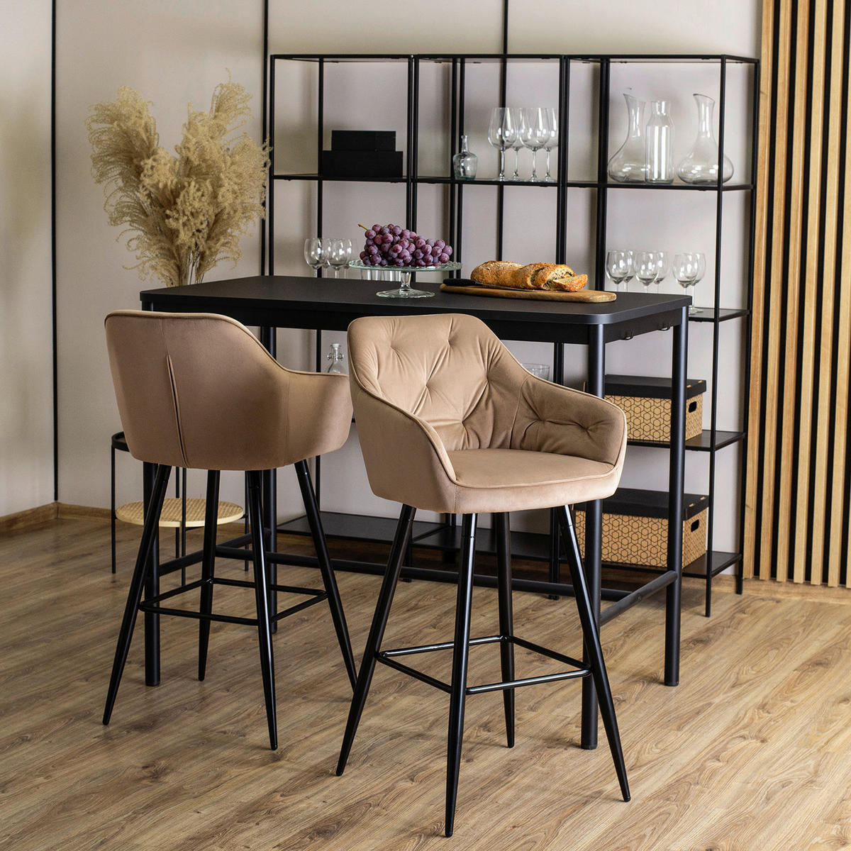 Barhocker SALEM beige Velourstoff B/H/T: ca. 53x105x58 cm SALEM - beige (53,00/105,00/58,00cm) - WIPMEB