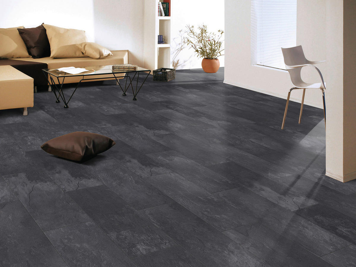 Visiogrande Laminatboden Ölschiefer ca. 2,367 m² im Paket  B/L: ca. 28x60,4 cm pro Paket Ölschiefer ca. 2,367 m² im Paket - Schiefergrau (28,00/60,40cm) - Visiogrande