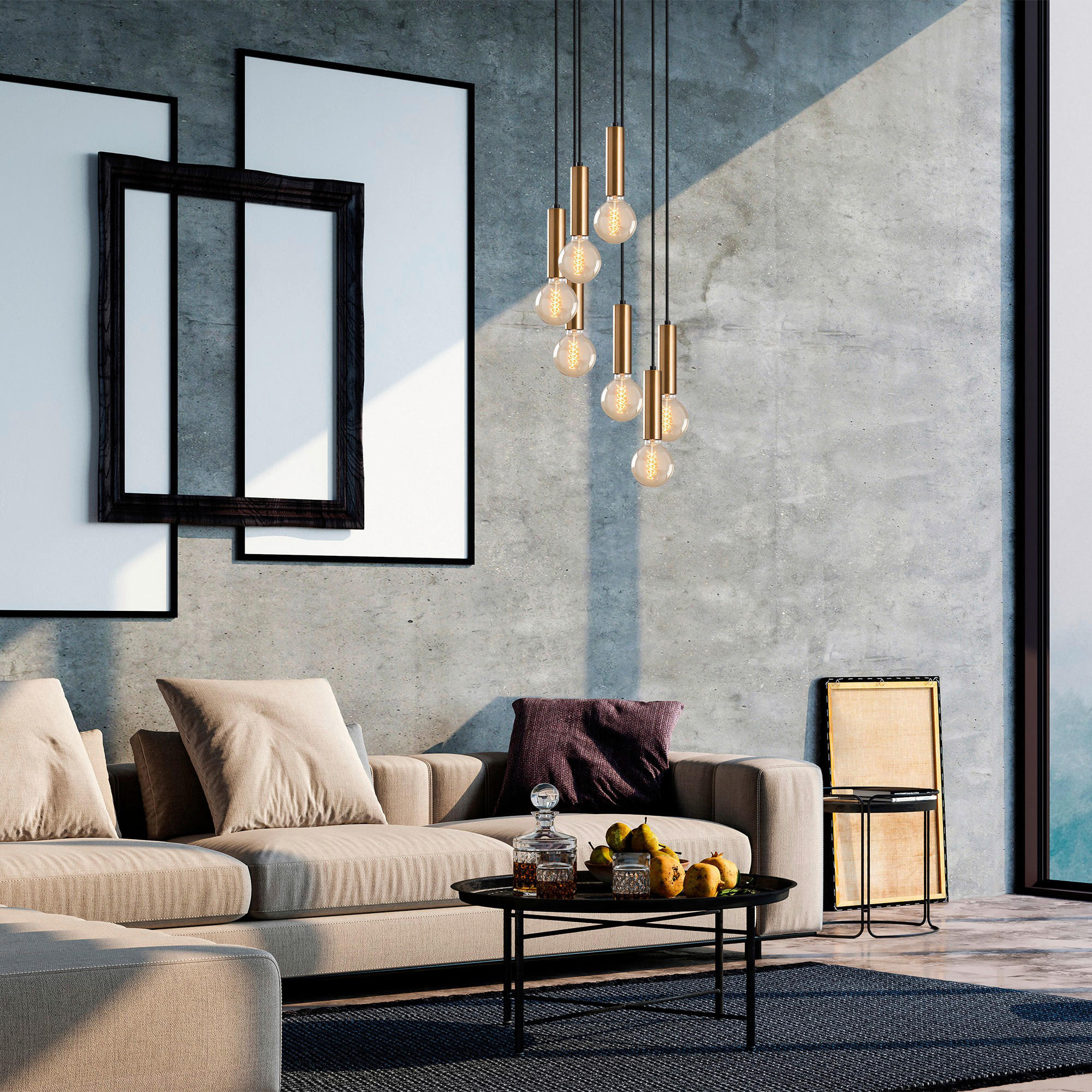 Opviq Pendelleuchte Tempo bronze Metall B/H/T/L/D: ca. 40x136x40x40x40 cm E27 7 Brennstellen Tempo - bronze (40,00/40,00/136,00cm) - Opviq