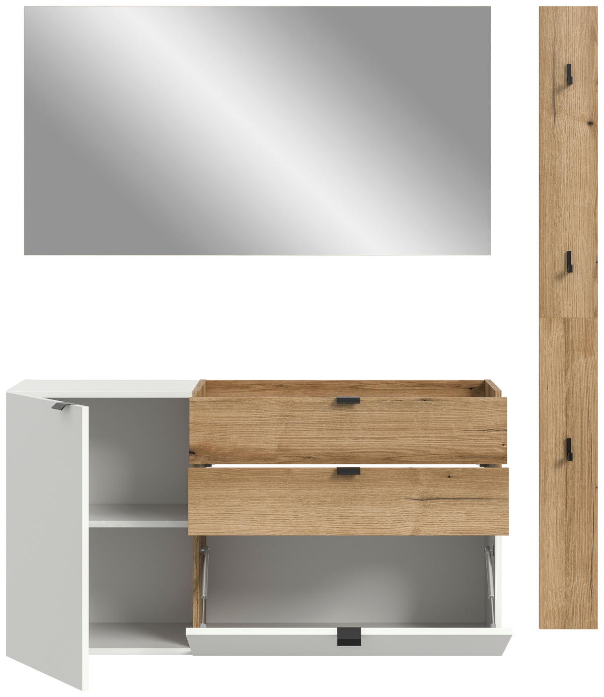 Garderobe Naro weiß Evoke Oak Nachbildung B/H/T: ca. 158x194x37 cm Naro - weiß (158,00/194,00/37,00cm) - xonox.home