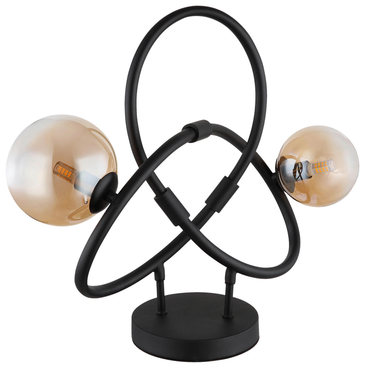 GLOBO LED-Tischleuchte 10676 amber mattschwarz Metall Glas B/H/T: ca. 15x38,5x46 cm 2 Brennstellen TUBERIUS - mattschwarz/amber (15,00/38,50/46,00cm) - GLOBO