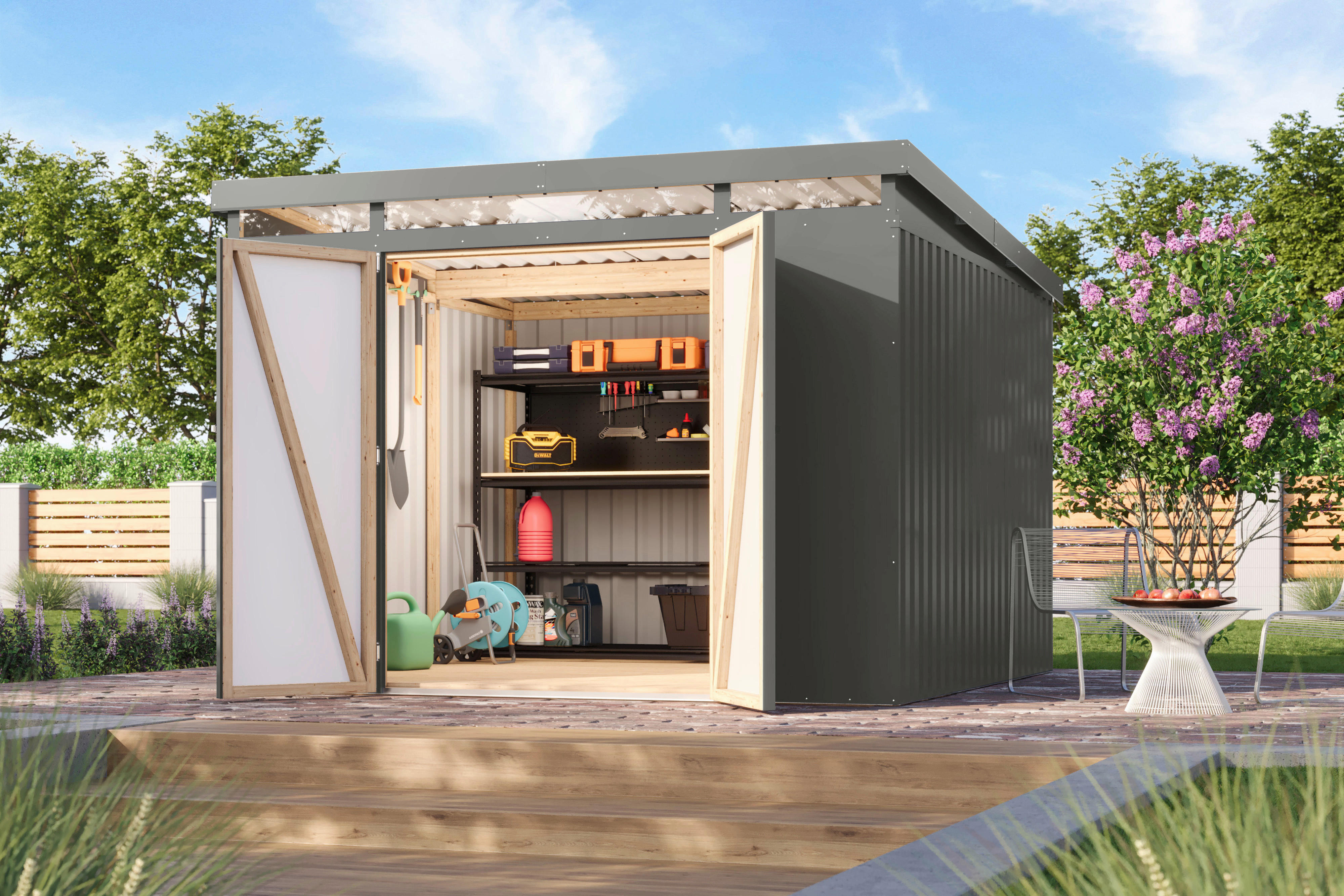 Karibu Gartenhaus IIndra 3,5 grau B/H/T: ca. 289x213x289 cm IIndra 3,5 - grau (289,00/213,00/289,00cm) - Karibu