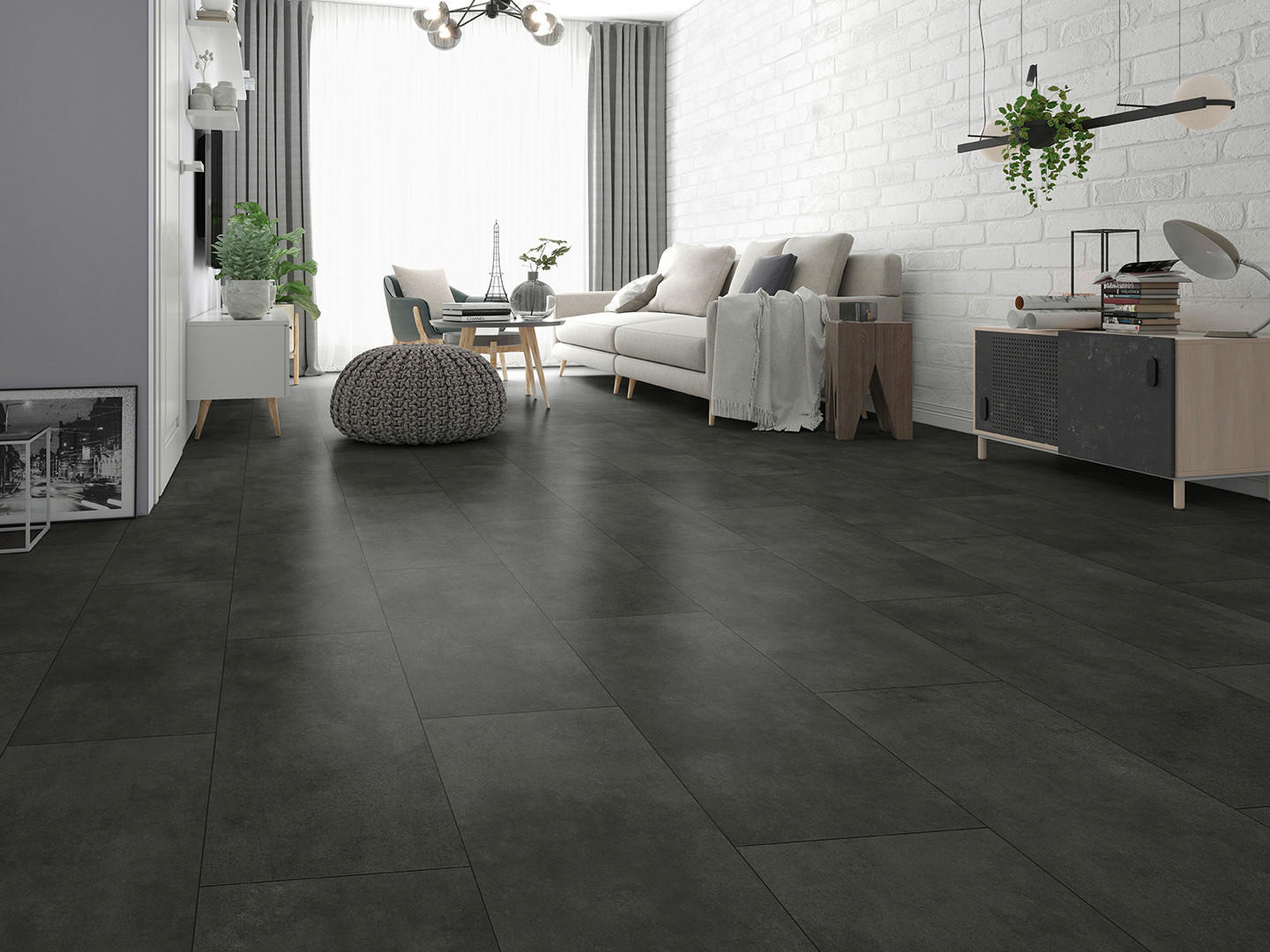 Click-Vinylboden Eiche dunkel ca. 2,373 m² im Paket  B/L: ca. 31x63,8 cm pro Paket Eiche dunkel ca. 2,373 m² im Paket - dunkelgrau (31,00/63,80cm)