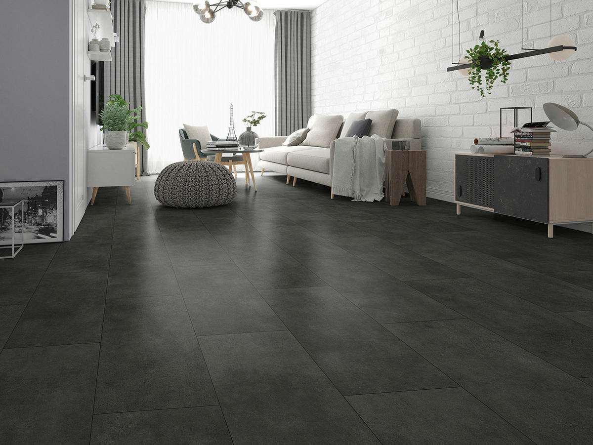 Click-Vinylboden Eiche dunkel ca. 2,373 m² im Paket  B/L: ca. 31x63,8 cm pro Paket Eiche dunkel ca. 2,373 m² im Paket - dunkelgrau (31,00/63,80cm)