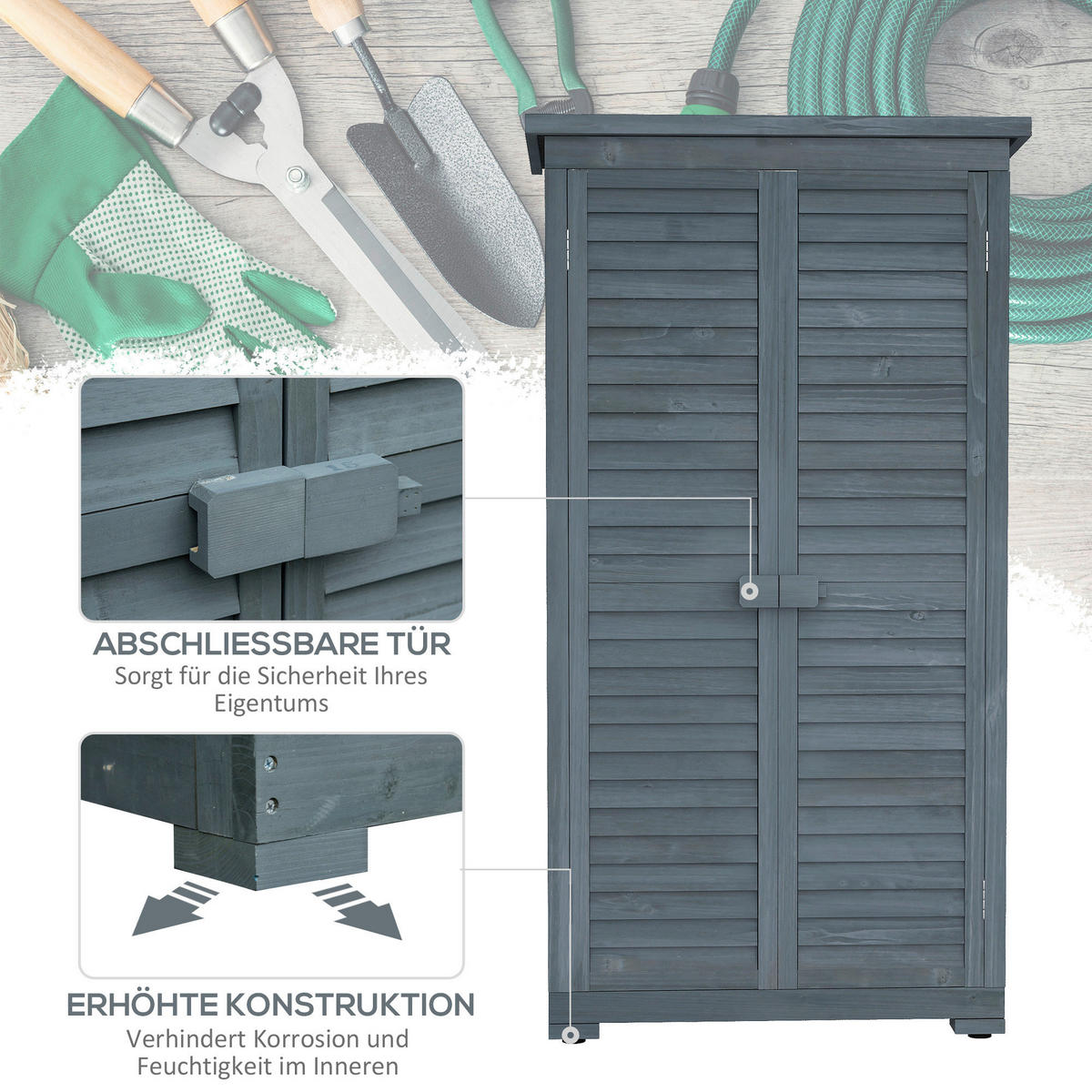 Outsunny Gartenschrank Gartenschrank - grau (87,00/46,50/160,00cm) - Outsunny