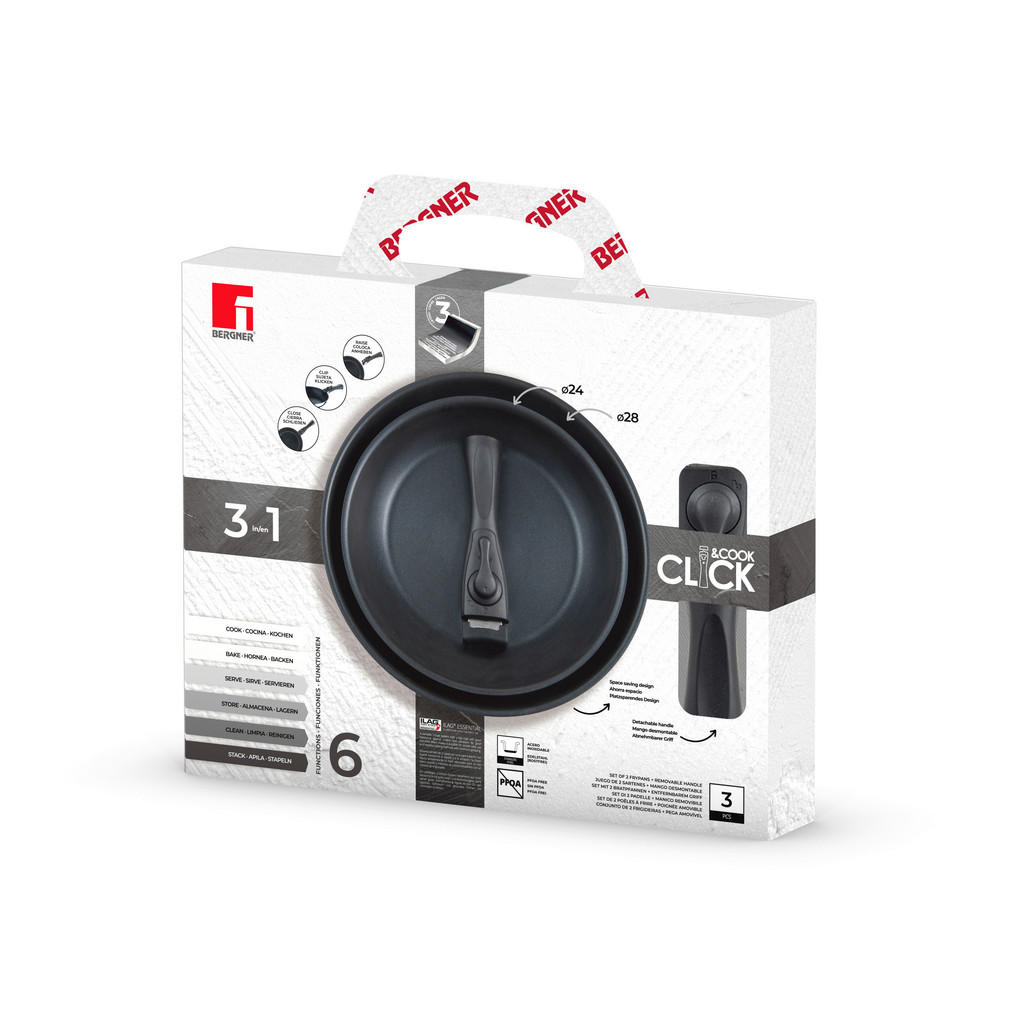 Thumbnail - BERGNER Pfannenset CLICK & COOK schwarz Edelstahl 3 tlg.