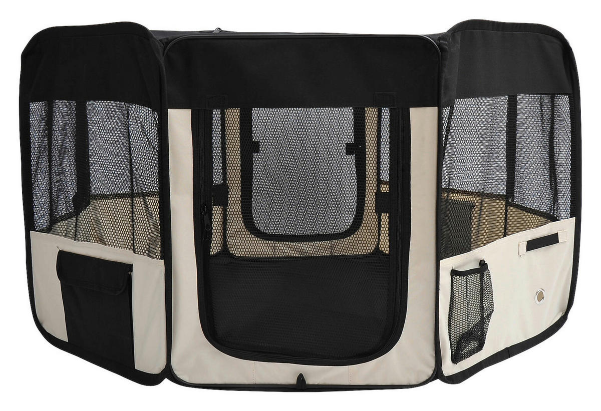 PawHut Welpenauslauf schwarz Polyester Welpenauslauf faltbar - creme/schwarz - PawHut