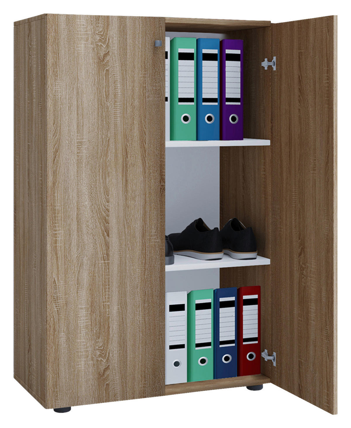 Büroschrank Lona XL Eiche Sonoma Nachbildung weiß B/H/T: ca. 70x110x39 cm Lona XL - Eiche/weiß (70,00/110,00/39,00cm) - VCM Möbel