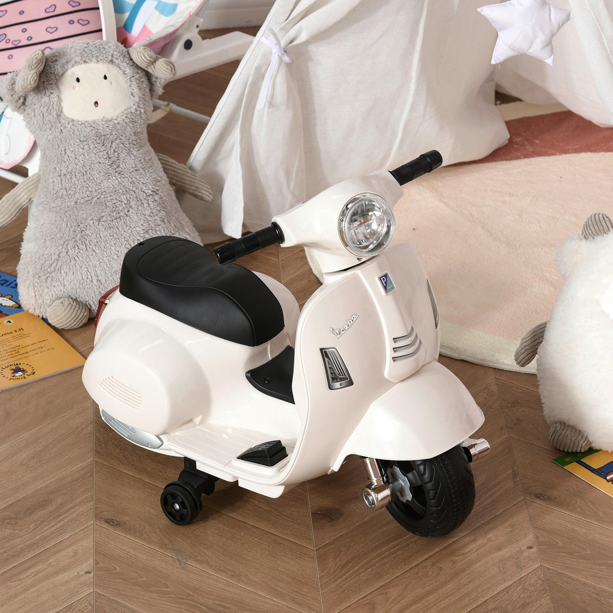 HOMCOM Elektrisches-Kindermofa weiß B/H/L: ca. 38x52x66,5 cm Elektrisches-Kindermofa - weiß (66,50/38,00/52,00cm) - HOMCOM