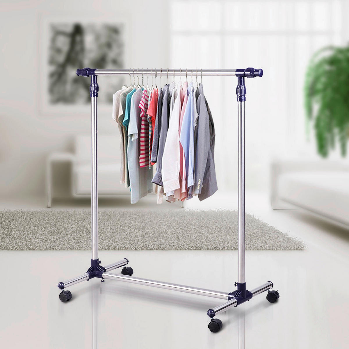 HOMCOM Garderobe silber Edelstahl B/H/L: ca. 45x86x95 cm Garderobenwagen - silber (95,00/45,00/86,00cm) - HOMCOM