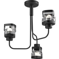 Lamkur Kronleuchter schwarz Stahl Glas B/H/L: ca. 44x40x40 cm E27 3 Brennstellen Hugo - schwarz (40,00/44,00/40,00cm) - Lamkur