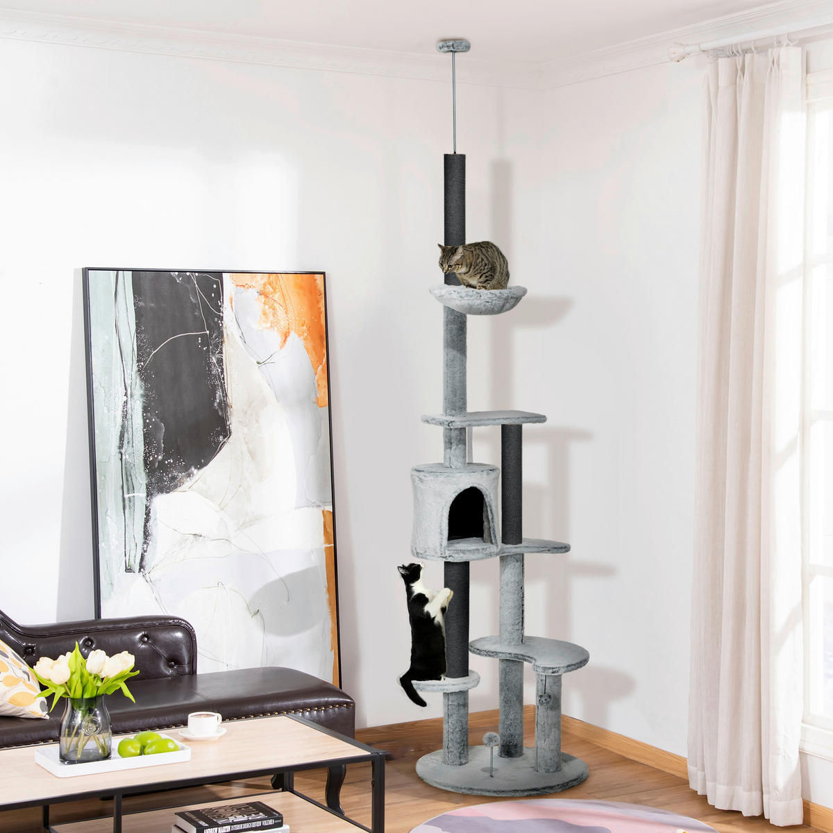 PawHut Kratzbaum grau Spanplatte B/H/L: ca. 60x255x60 cm Kratzbaum - grau (60,00/60,00/255,00cm) - PawHut