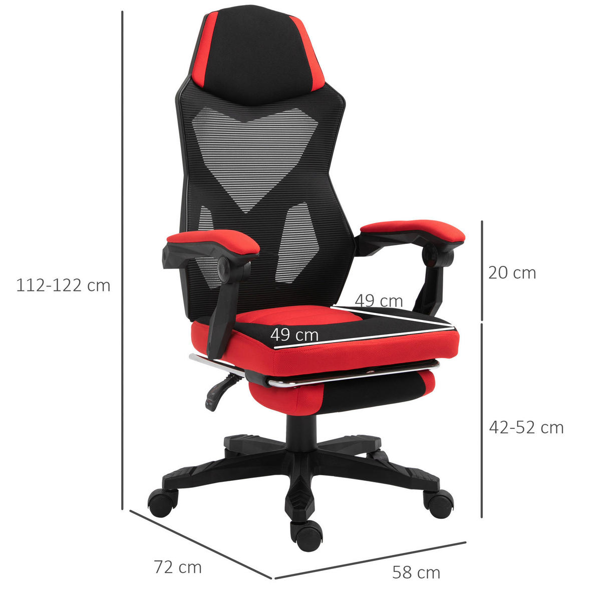 Drehstuhl 921-233 schwarz rot 921-233 - rot/schwarz (58,00/72,00cm) - Vinsetto