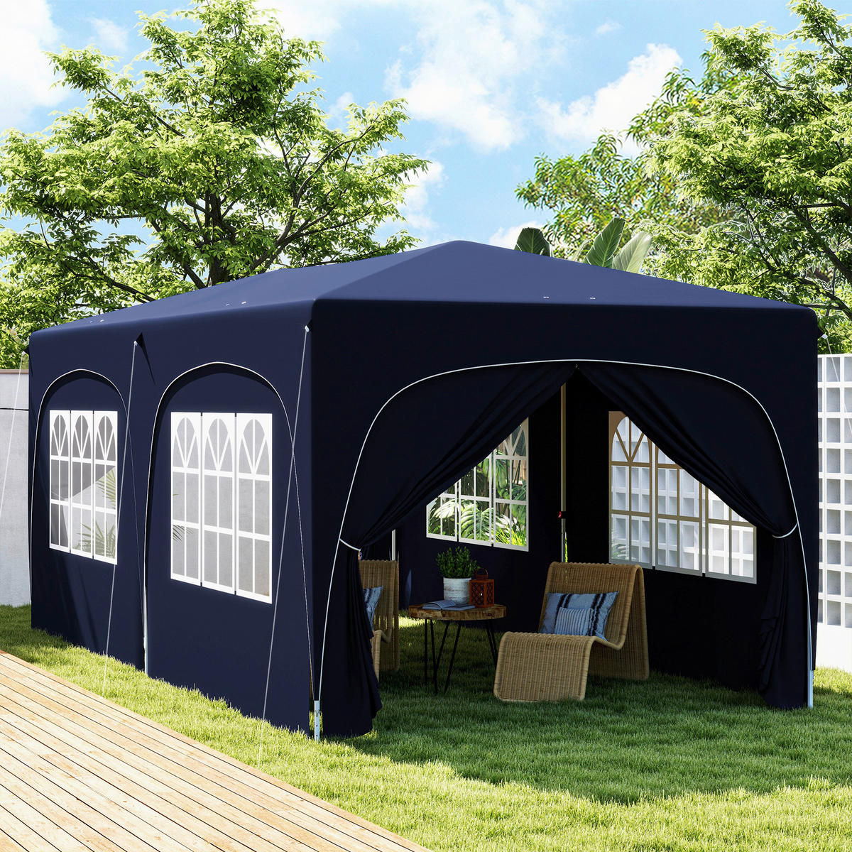 Outsunny Pavillon blau Polyester B/H/L: ca. 300x270x597 cm Pavillon - blau (597,00/300,00/270,00cm) - Outsunny