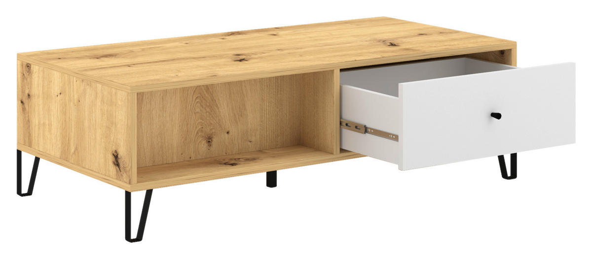 Couchtisch BILBAO Eiche Artisan Nachbildung weiß matt B/H/T: ca. 110x37x60 cm BILBAO - Eiche/weiß (110,00/37,00/60,00cm) - WIPMEB