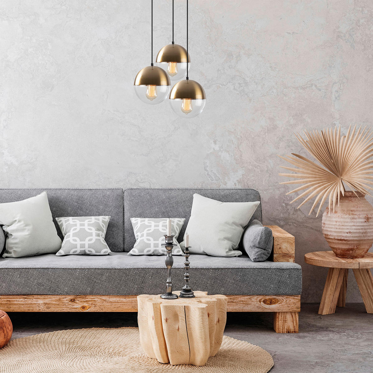 Opviq Pendelleuchte Bastos-6156 Metall Glas B/H/T/L/D: ca. 44x111x44x44x44 cm E27 3 Brennstellen Bastos - (44,00/44,00/111,00cm) - Opviq