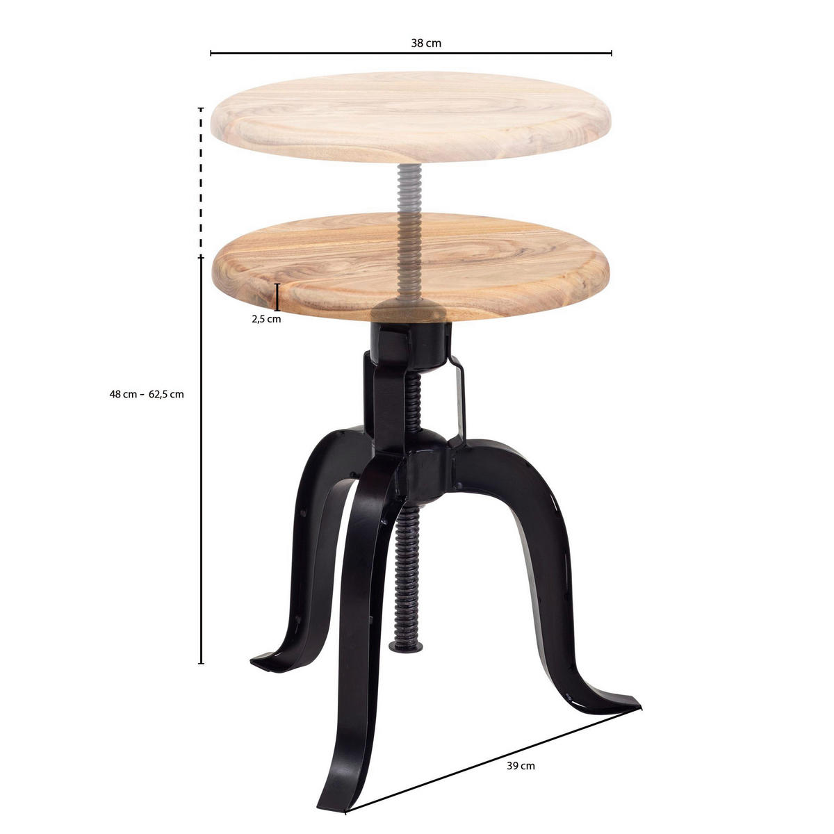 Hocker schwarz Holz B/H/T: ca. 39x48x39 cm Drehhocker - schwarz (39,00/48,00/39,00cm) - Wohnling