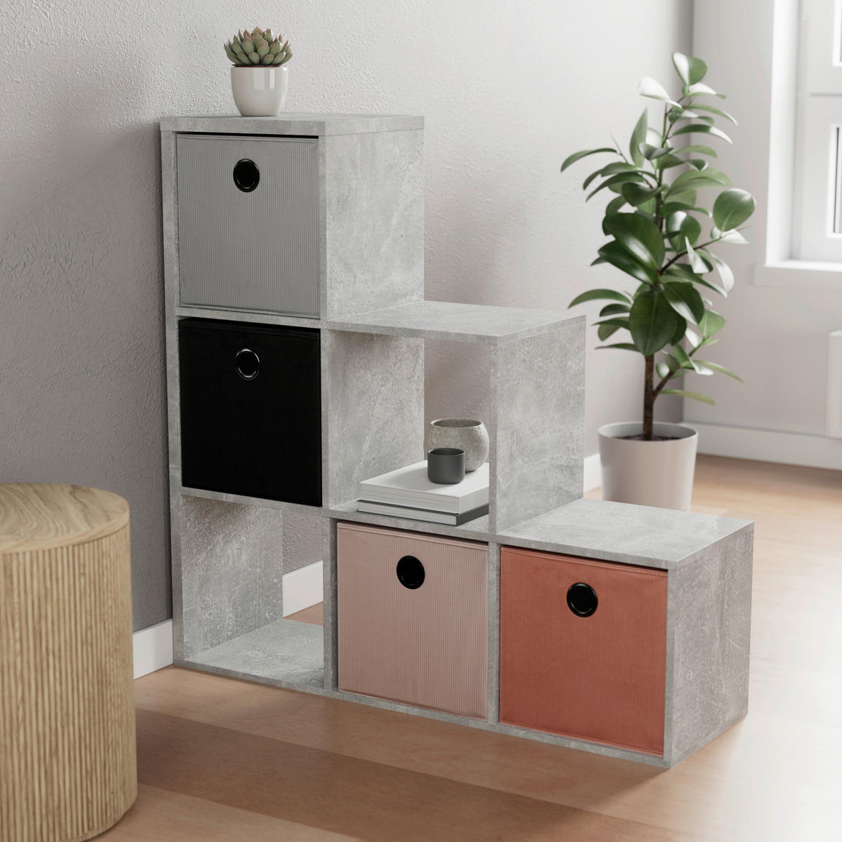 Stufenregal Max Step Beton Optik B/H/T: ca. 106x107x33 cm Max Step - Beton (106,00/107,00/33,00cm)