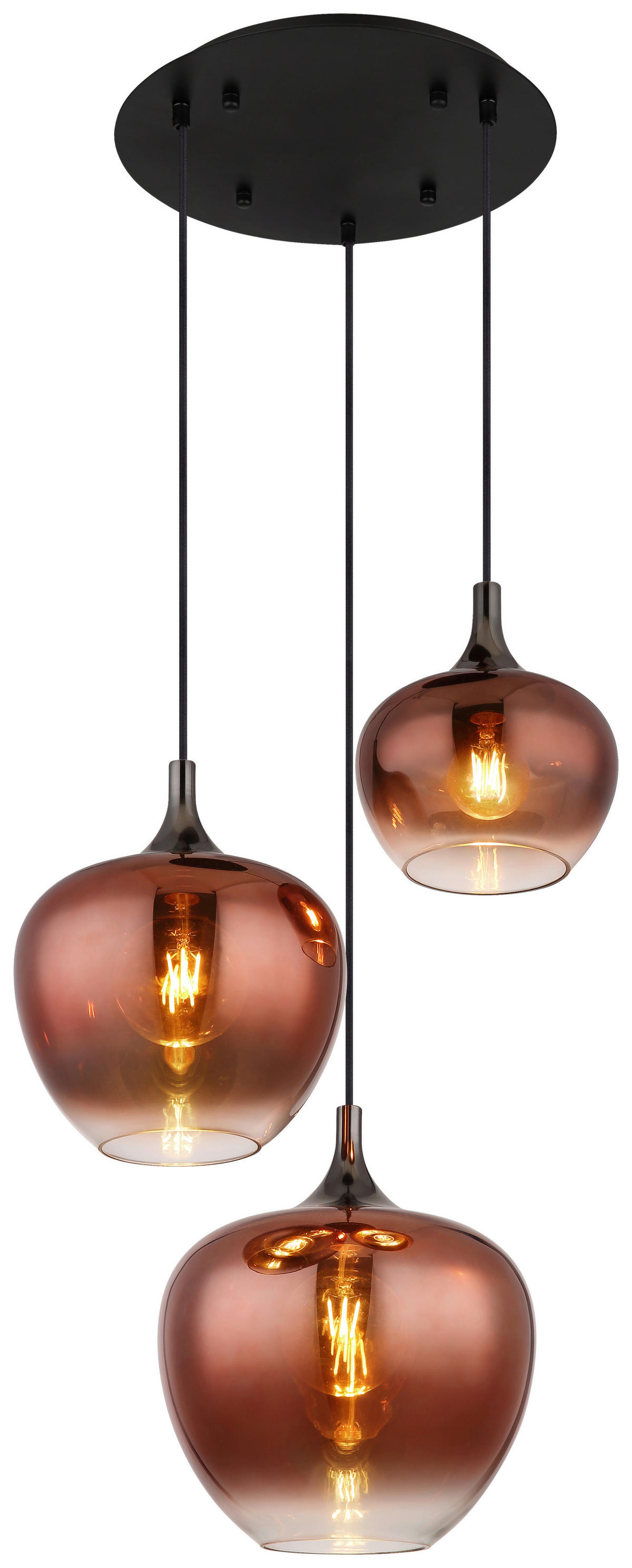 Pendelleuchte schwarz Glas Metall H/D: ca. 120x48 cm E27 3 Brennstellen Maxy - schwarz (48,00/120,00cm)