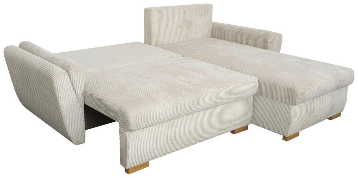 Ecksofa Danzig beige Velourstoff B/H/T: ca. 229x86x167 cm Danzig - beige/Eiche (229,00/86,00/167,00cm)