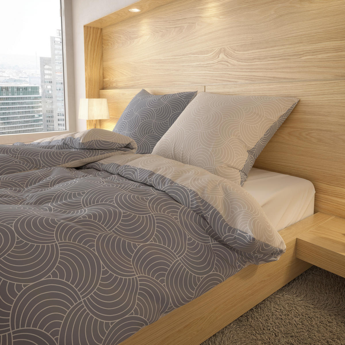 Baumwoll Bettwäsche Renforce Wendebettwäsche_Renforce_Bogen - beige/grau (135,00/200,00cm)