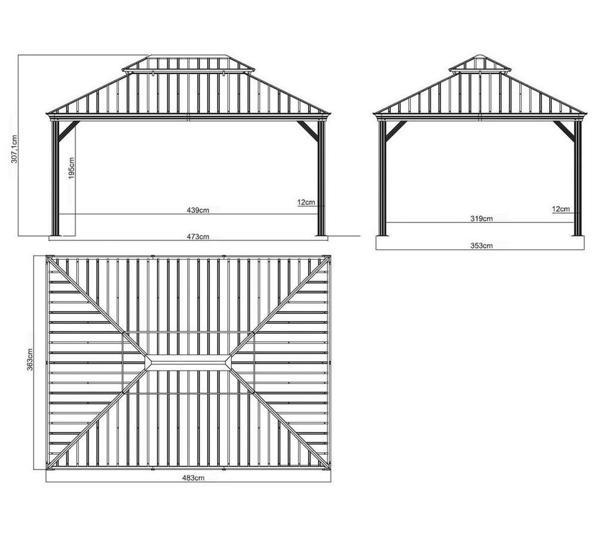 Sojag Pavillon Messina anthrazit Metall B/H/L: ca. 483x307x363 cm Messina - anthrazit (363,00/483,00/307,00cm) - Sojag