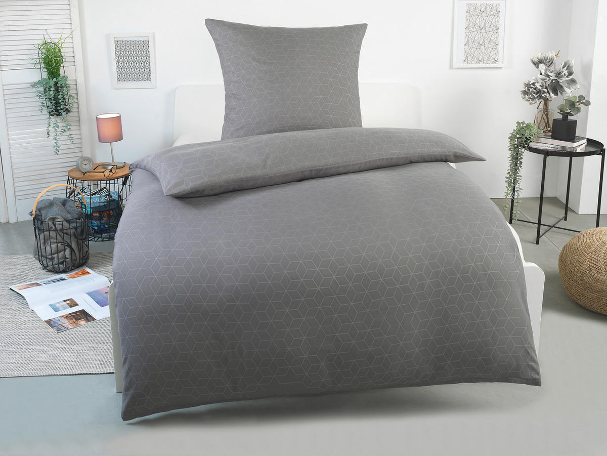 Microfaser Bettwäsche Bettwäsche_Microfaser Cube geprägt - grau (135,00/200,00cm)