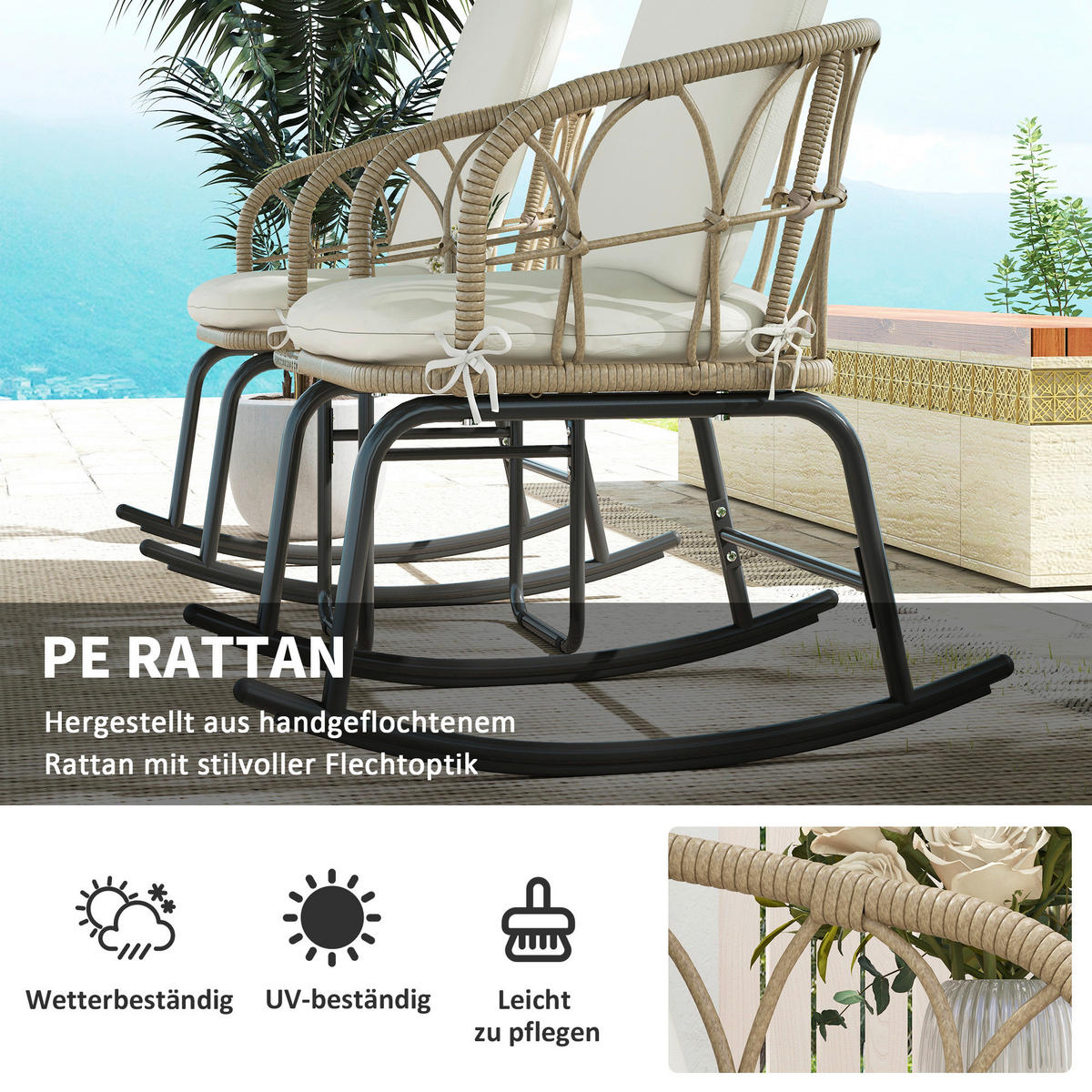 Outsunny Sitzgruppe creme Edelstahl B/H/L: ca. 82x63x75 cm Gartenmöbel-Set - gelb/creme (75,00/82,00/63,00cm) - Outsunny