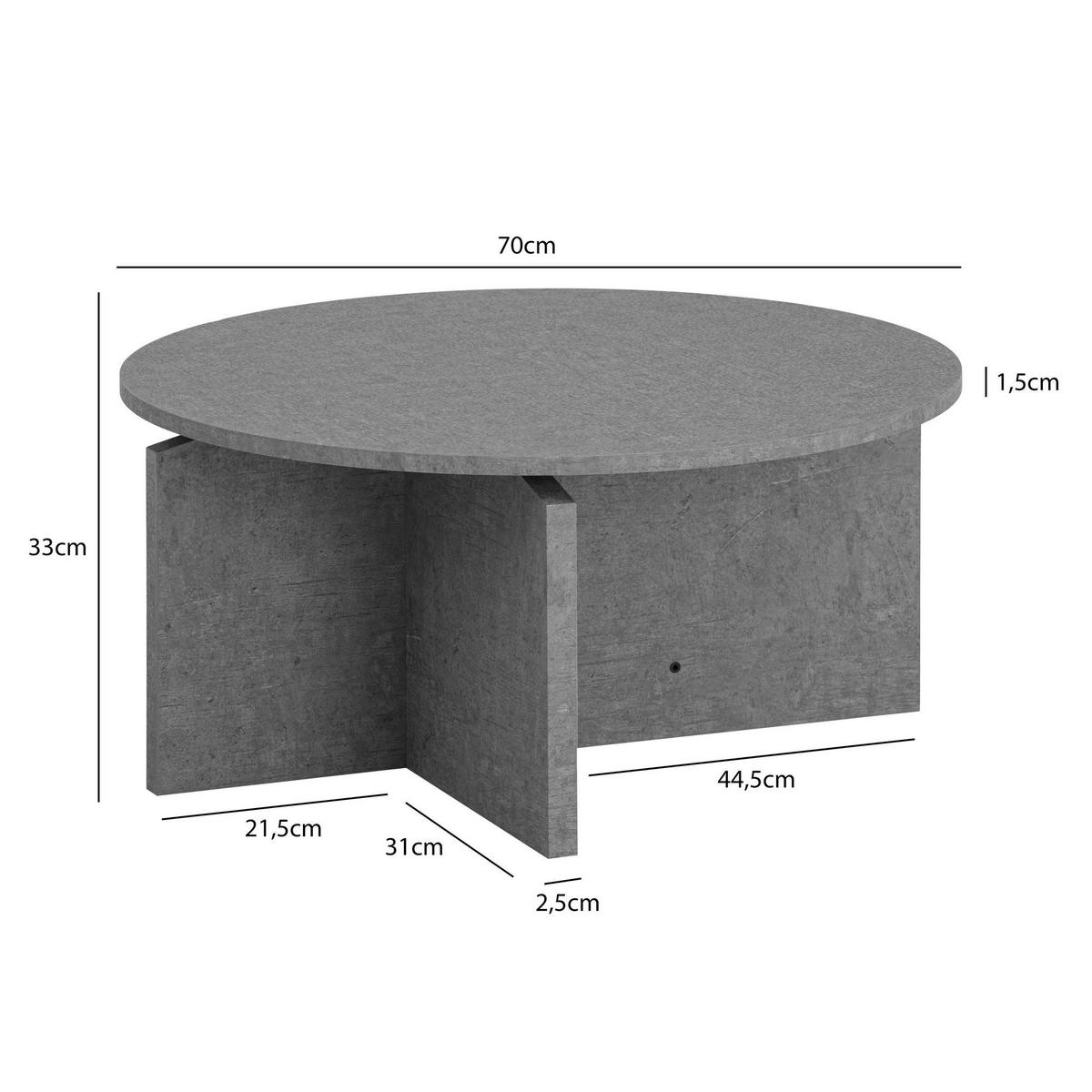 Couchtisch Beton Optik H/D: ca. 33x70 cm Couchtisch - Beton (70,00/33,00cm) - Wohnling